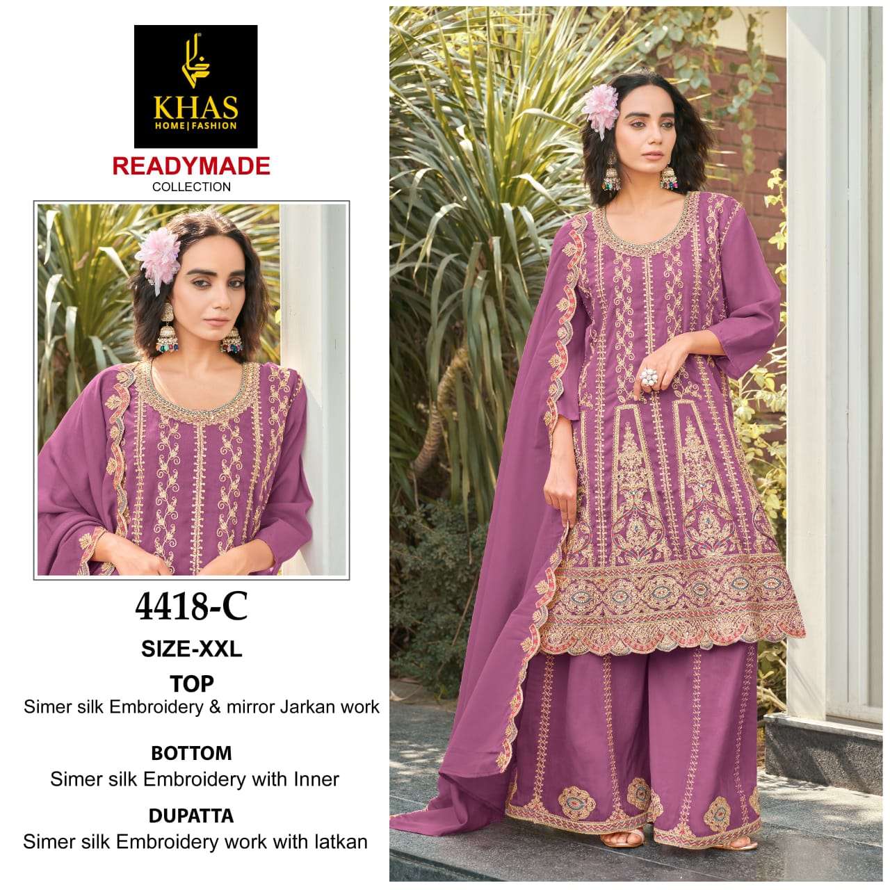 KHAS FASHION D NO 4418 SILK HEAVY EMBROIDERED WEDDING WEAR SUIT