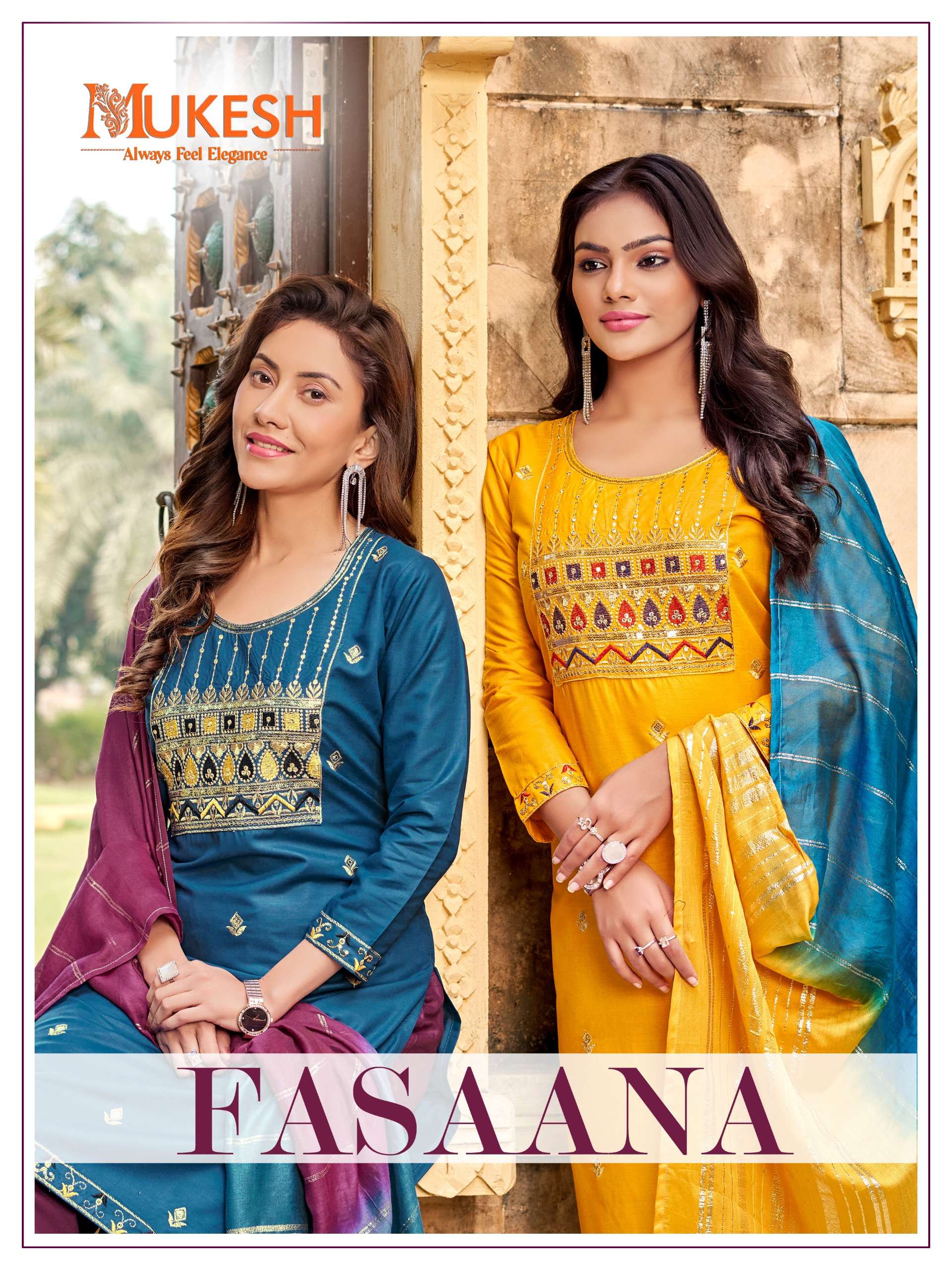MUKESH FASAANA RAYON FANCY WORK LADIES KURTI COMBO SET 