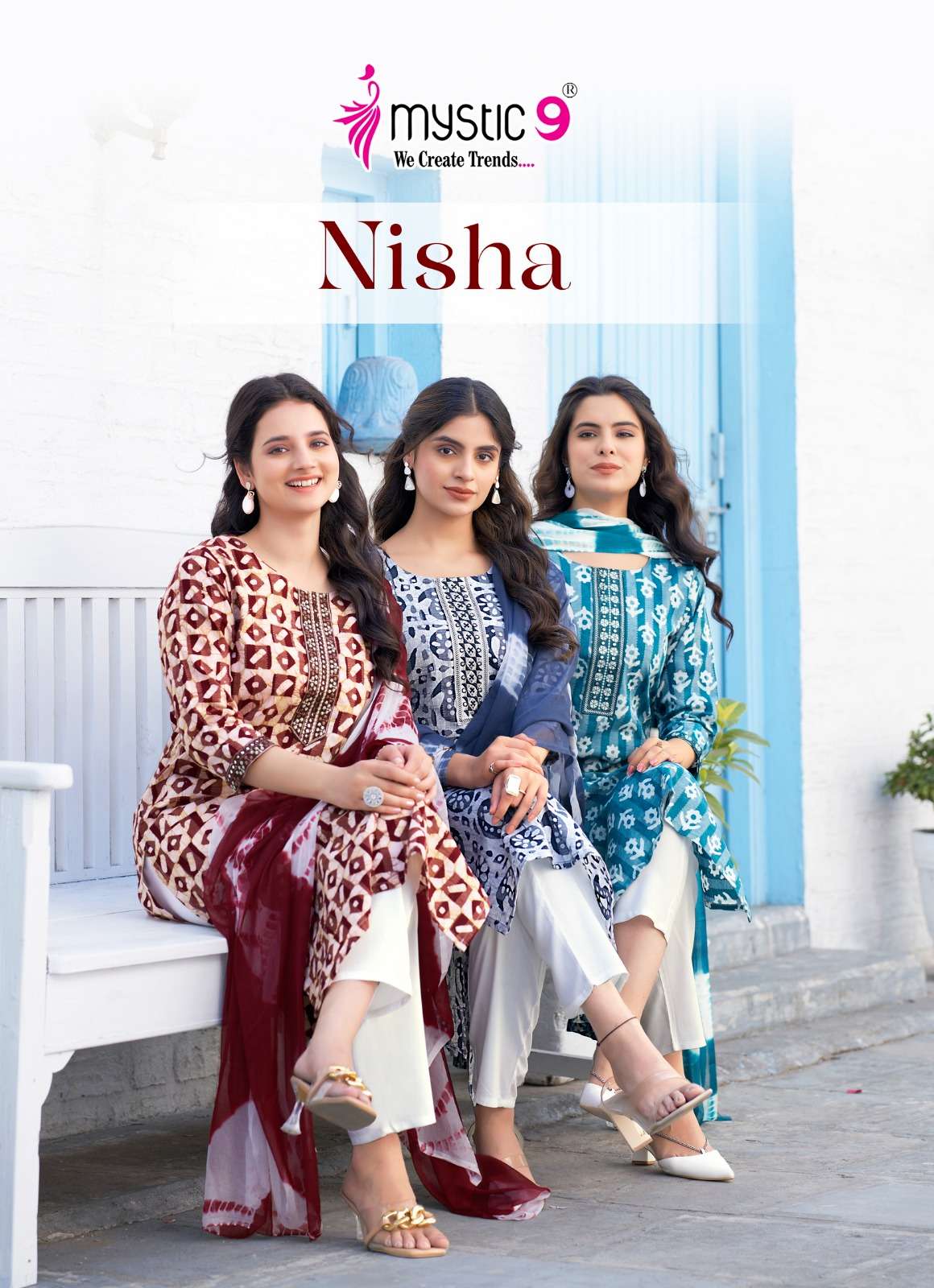 MYSTIC 9 NISHA VOL 4 COTTON BATIK PRINT FANCY KURTI COMBO SET 