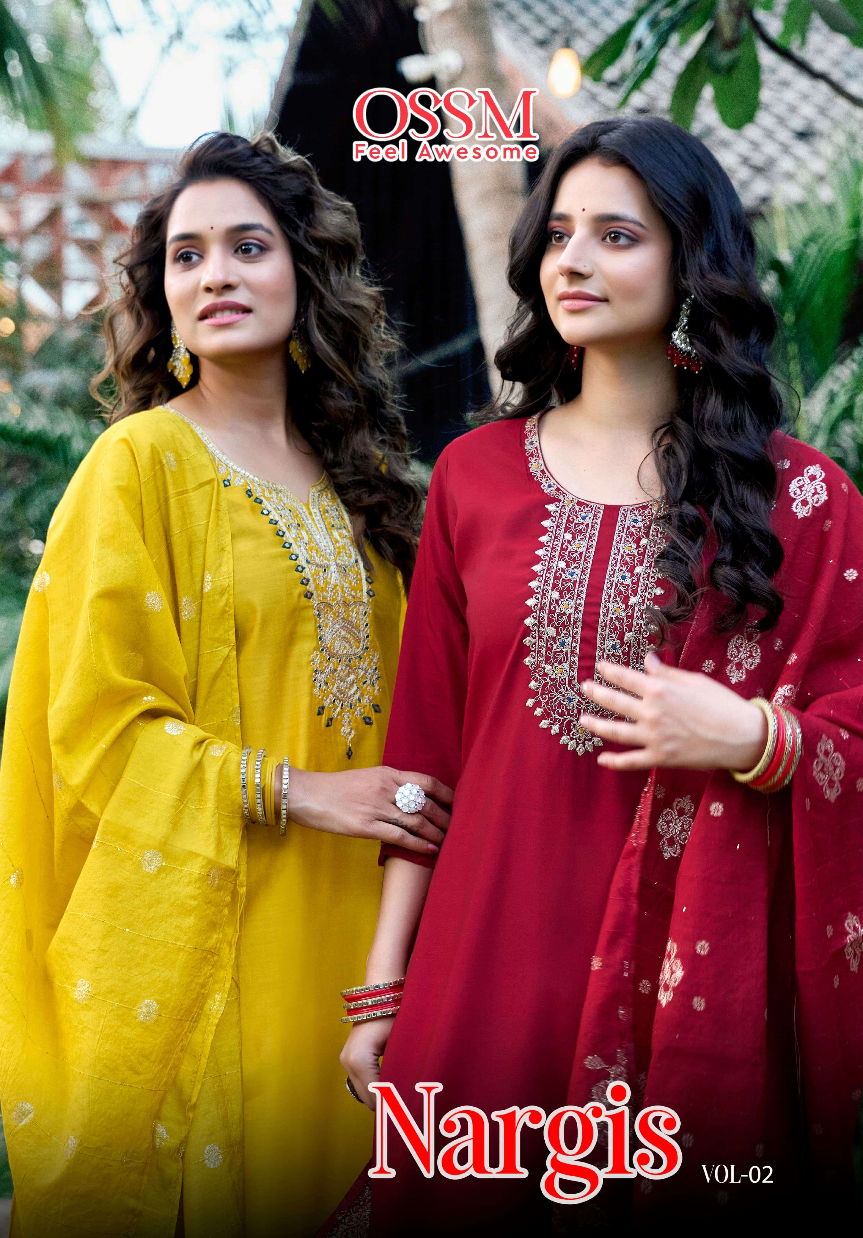 OSSM NARGIS VOL 2 VISCOSE FANCY WORKS KURTI COMBO SET 