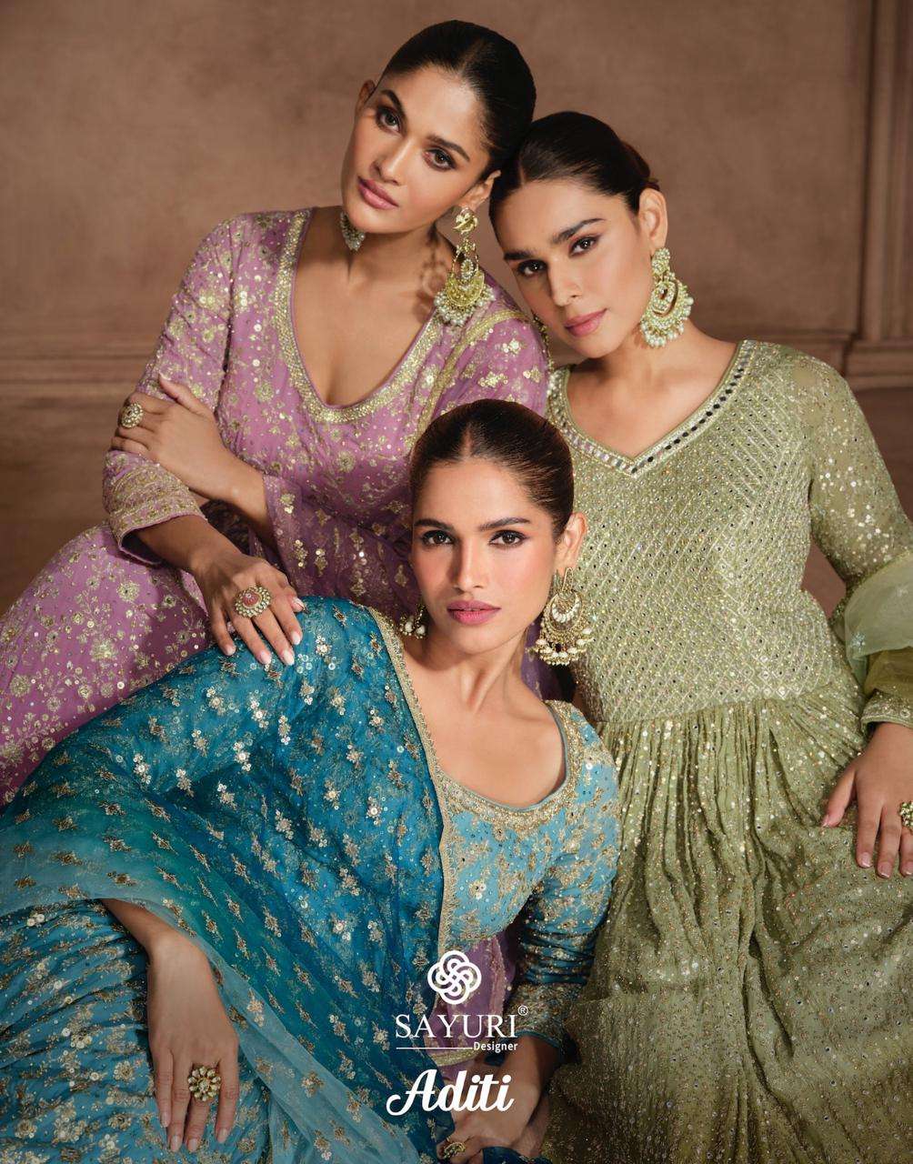SAYURI DESIGNER ADITI GEROGETTE HEAVY ELEGANT DESIGNER LONG GOWN DRESS