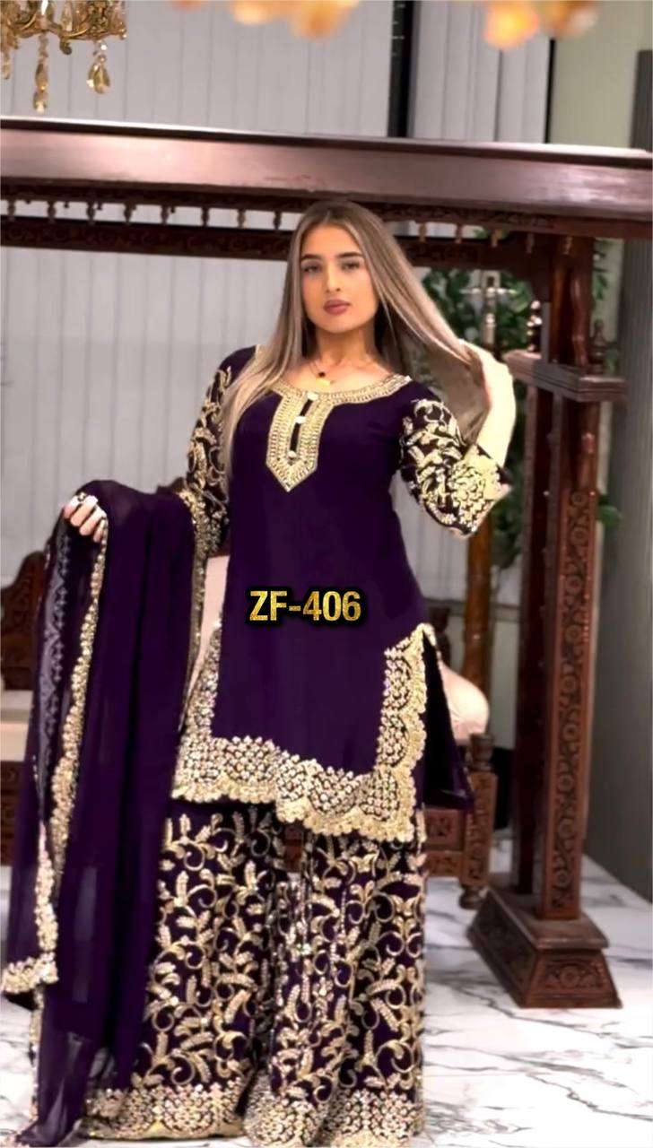 ZF 406 HEAVY BEAUTIFUL DESIGNER WEDDING WEAR SHARARA SUIT