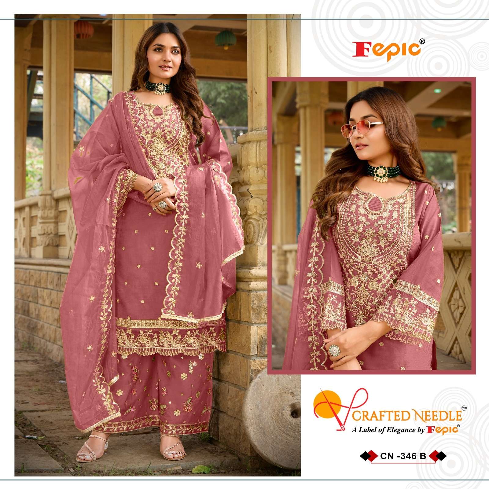 FEPIC CRAFTED NEEDLE CN 346 ORGANZA HEAVY EMBROIDERED READY MADE SUIT