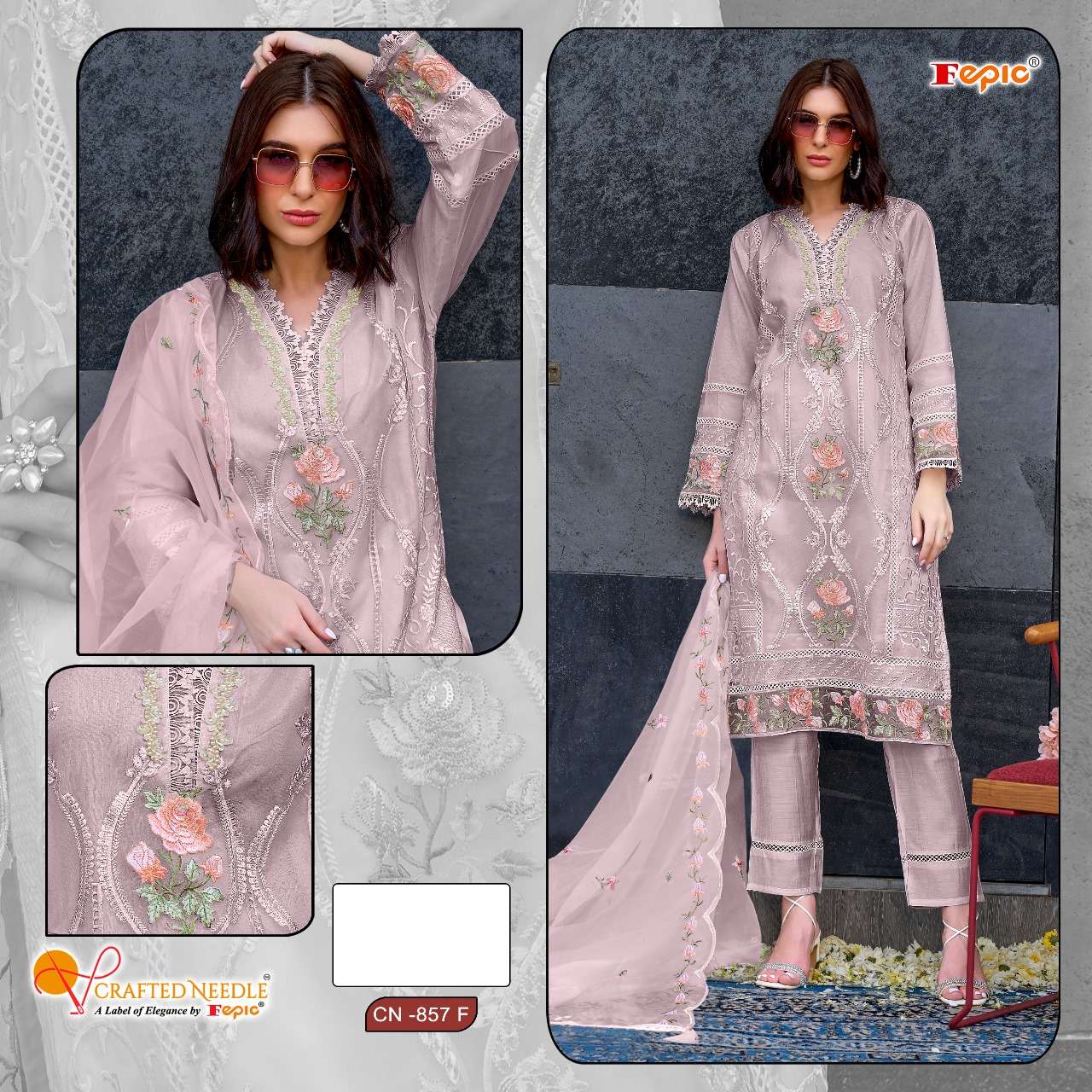 FEPIC CRAFTED NEEDLE CN 857 READY MADE ORGANZA SUITS