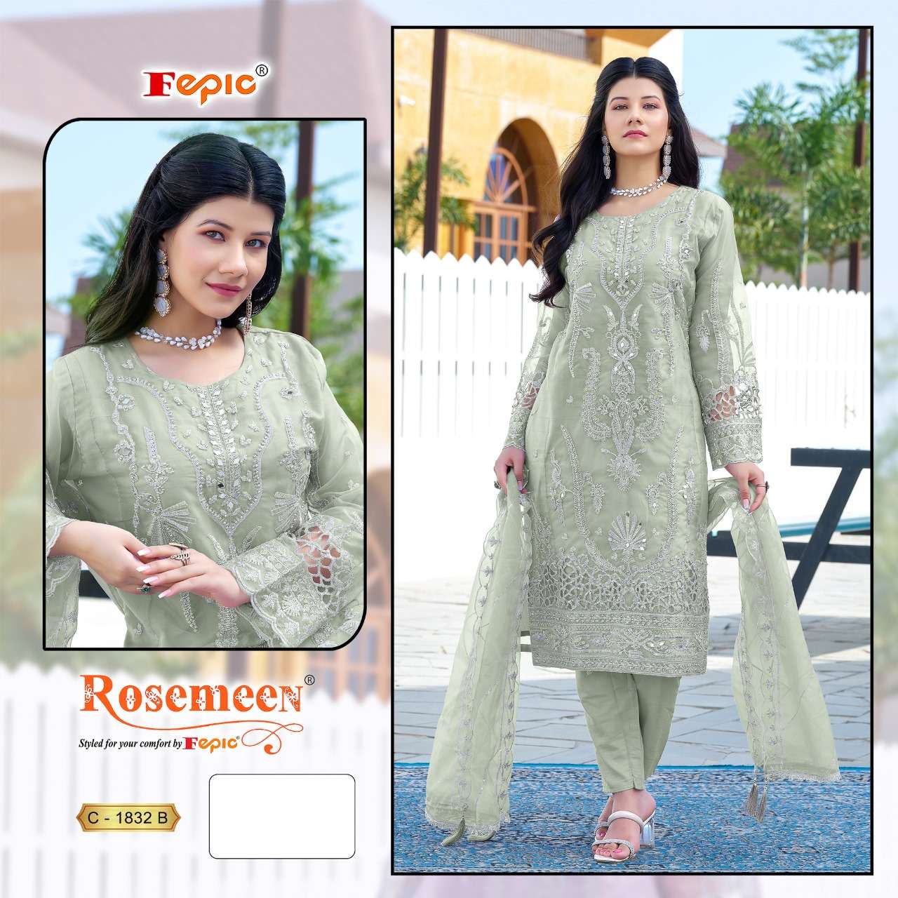 FEPIC ROSEMEEN C 1832 ORGANZA EMBROIDERED PAKISTANI SUIT