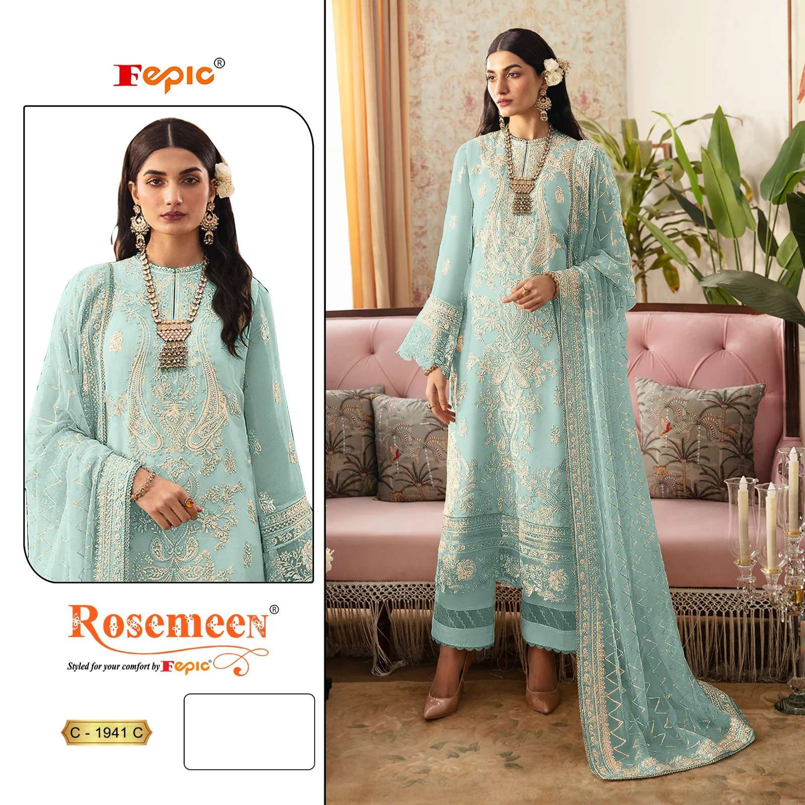 FEPIC ROSEMEEN C 1941 GEORGETTE EMBROIDERED PAKISTANI SUIT