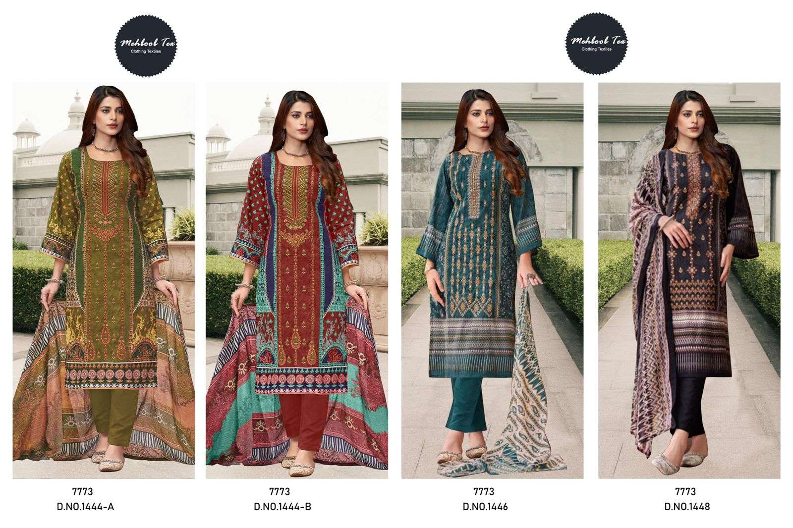 MEHBOOB TEX DESIGN NO - 1444 AB - 1446 - 1448 PURE COTTON PRINT SELF EMRBOIDERED PAKISTANI SALWAR SUIT