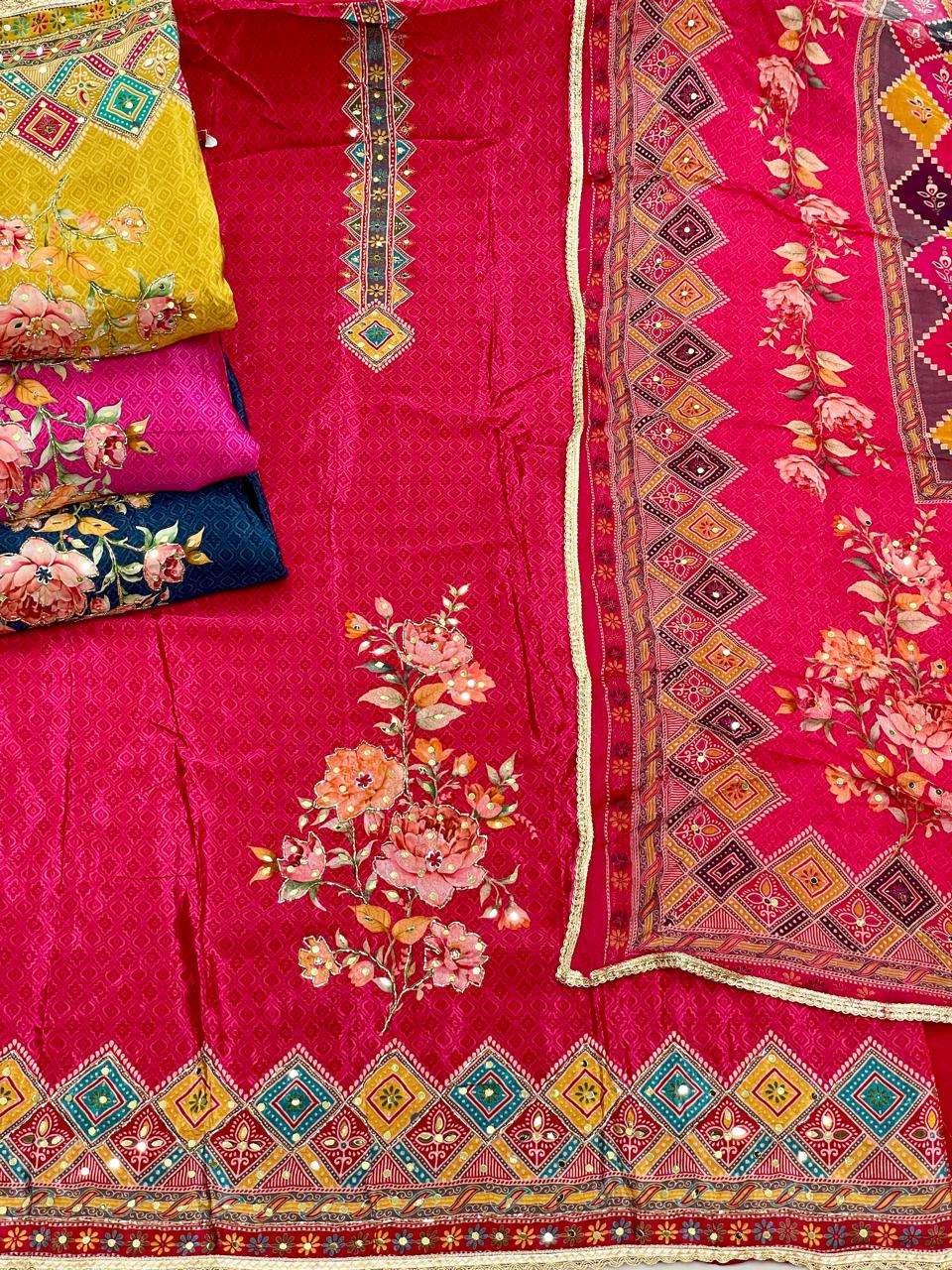MF HALDI VISCOSE DIGITAL PRINT WITH BEAUTIFUL HAND WORK DESIGNER SUIT