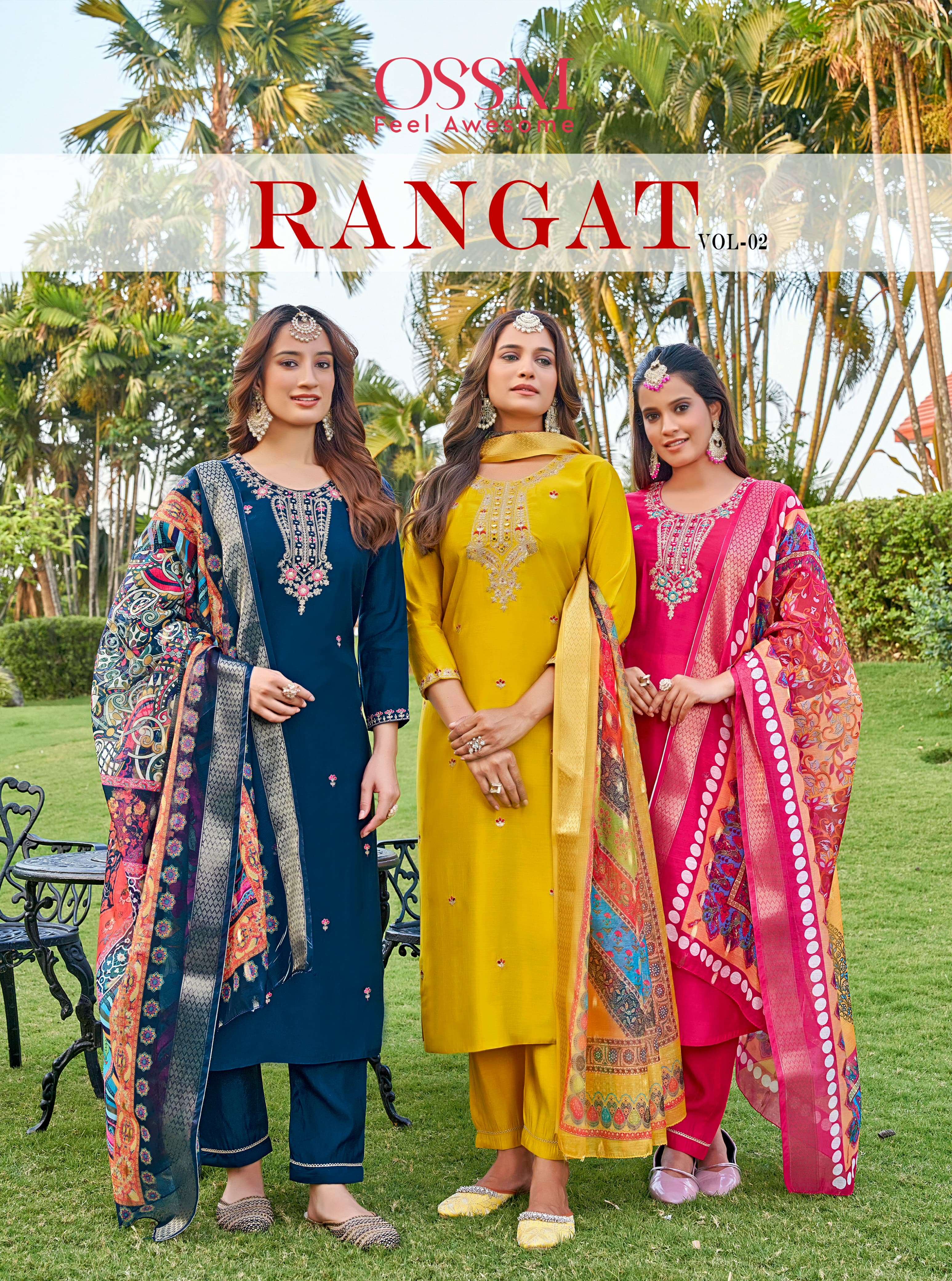 OSSM RANGAT VOL 2 VISCOSE SILK FANCY WORKS KURTI COMBO SET 