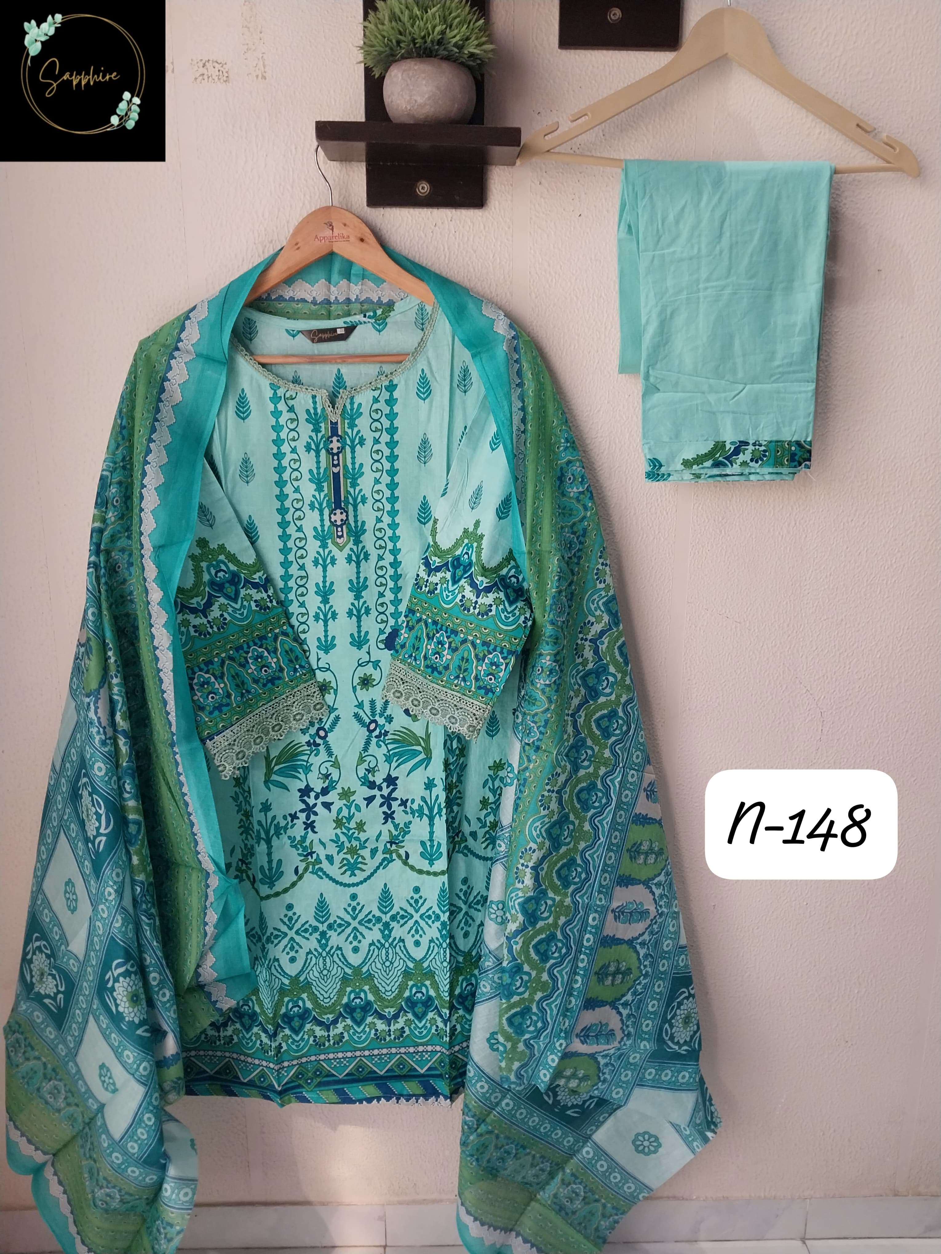 SAPPHIRE AGHA NOORAIN N 148 LAWN COTTON FANCY WORK SUIT