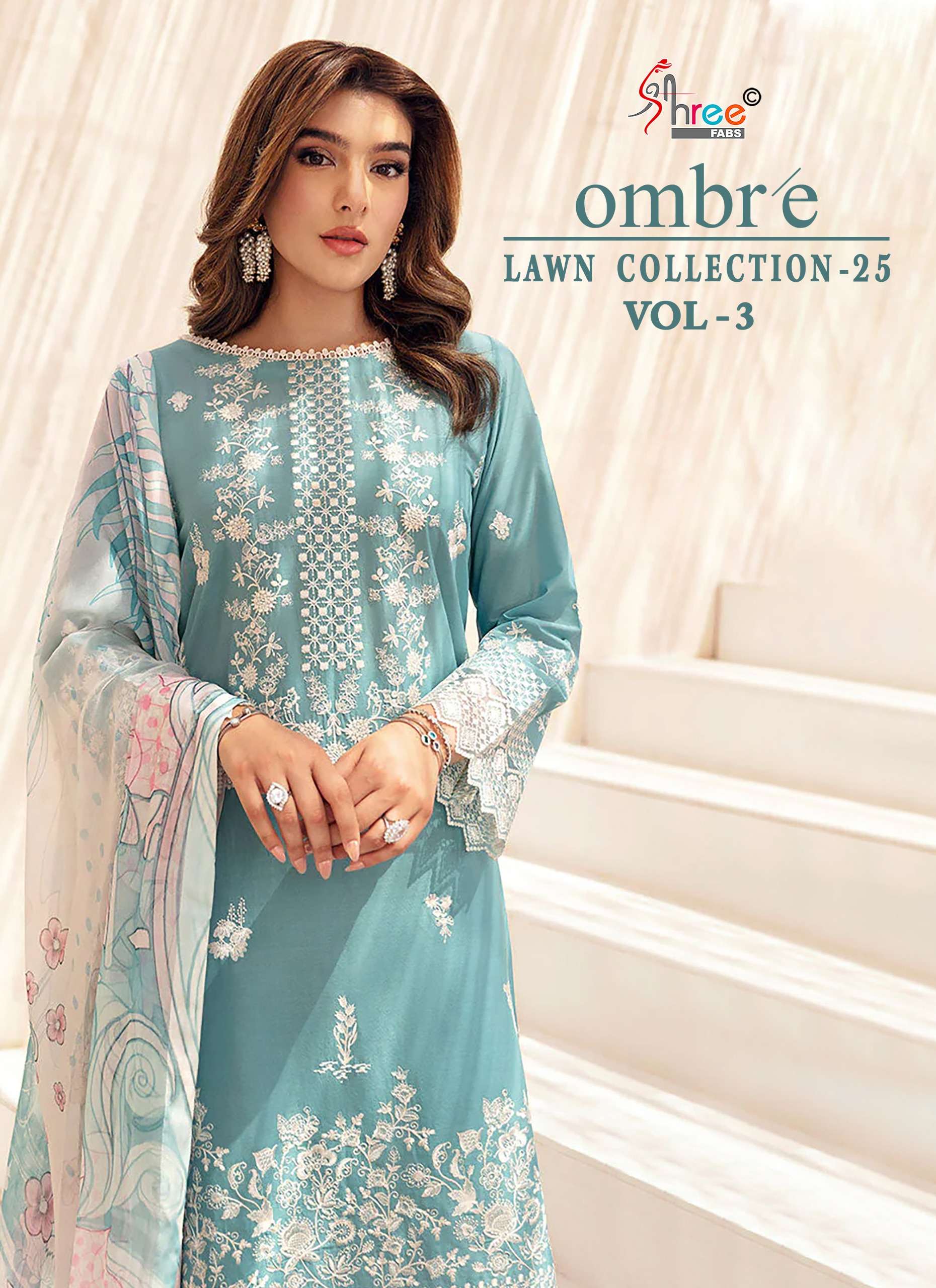 SHREE FABS OMBRE LAWN COLLECTION 25 VOL 3 COTTON EMBROIDERY DESIGNER SUIT