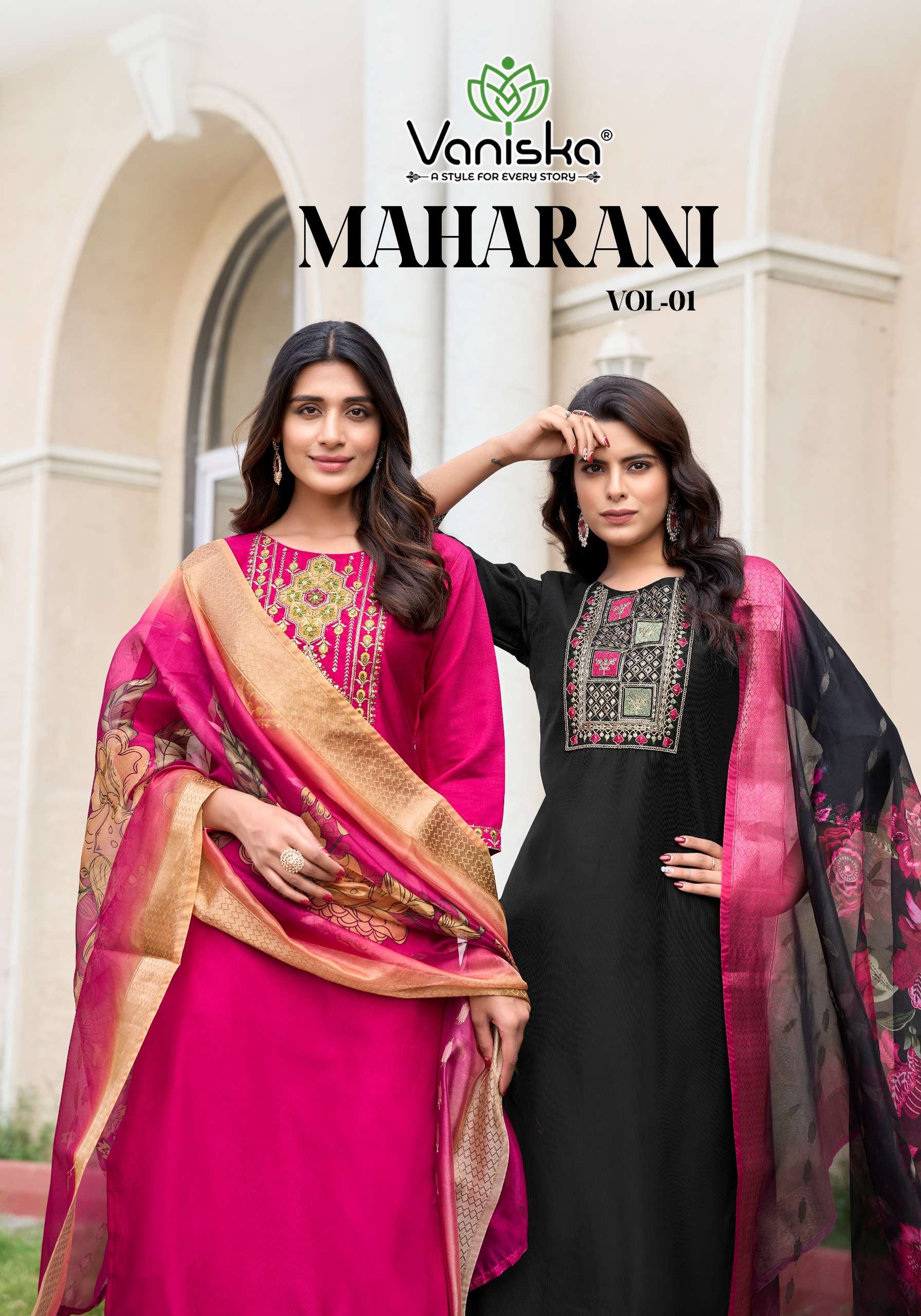 VANISKA MAHARANI VOL 1 SILK DESIGNER WORK FANCY KURTI COMBO SET 