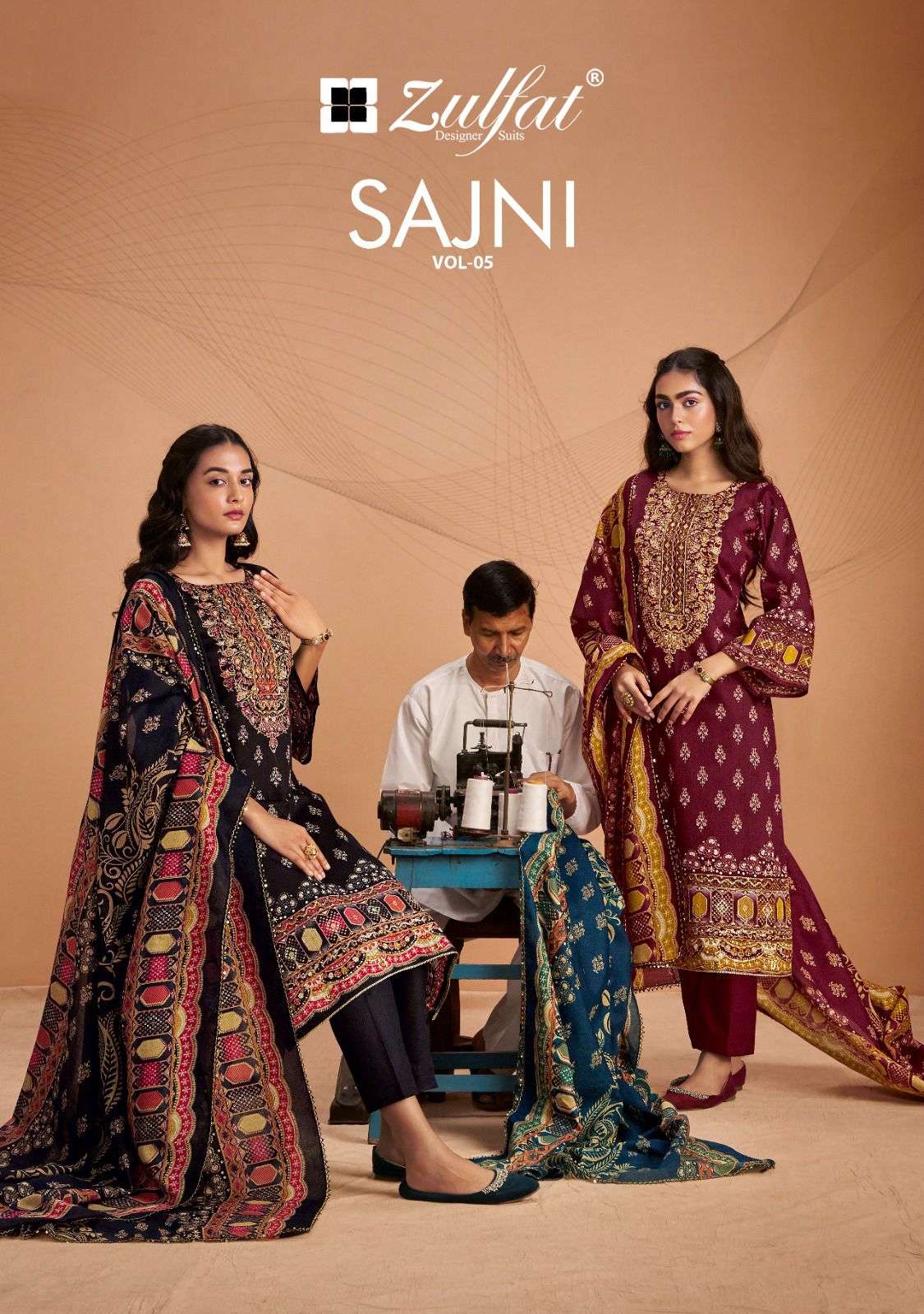 ZULFAT DESIGNER SUITS SAJNI VOL 5 JAM COTTON FANCY WORK SUIT