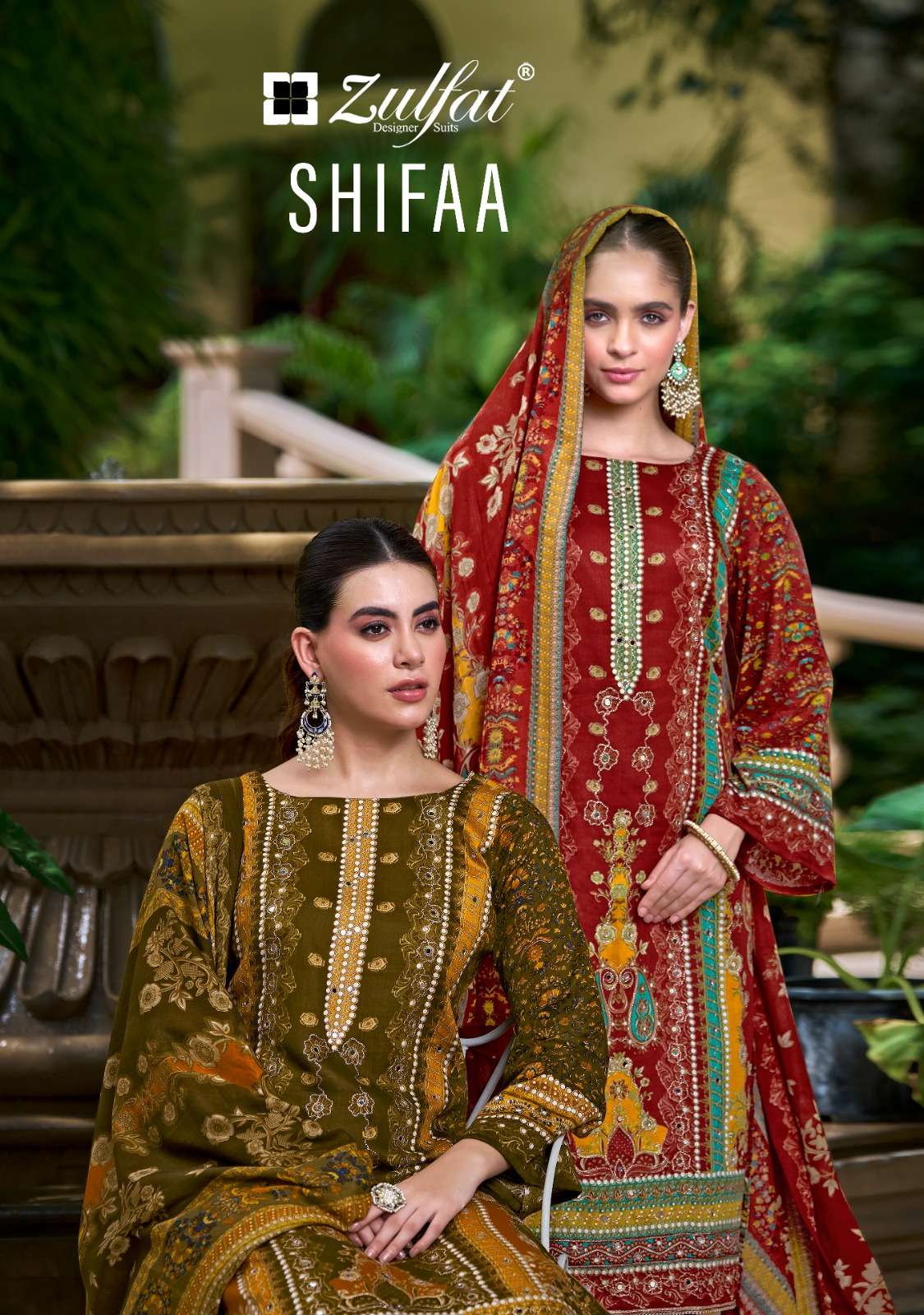 ZULFAT DESIGNER SUITS SHIFAA VISCOSE DESIGNER PRINT WITH FANCY WORK SUIT