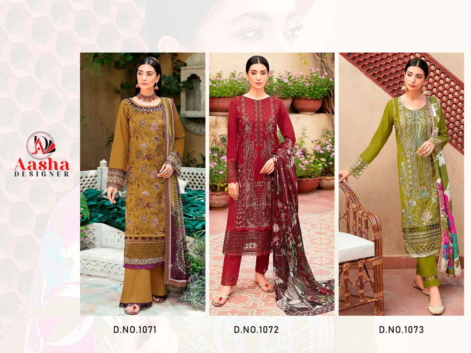 AASHA DESIGNER DESIGN NO - 1071-1072-1073 HEAVY RAYON 16KG SELF EMBROIDERED WORK PARTY WEAR SALWAR SUIT
