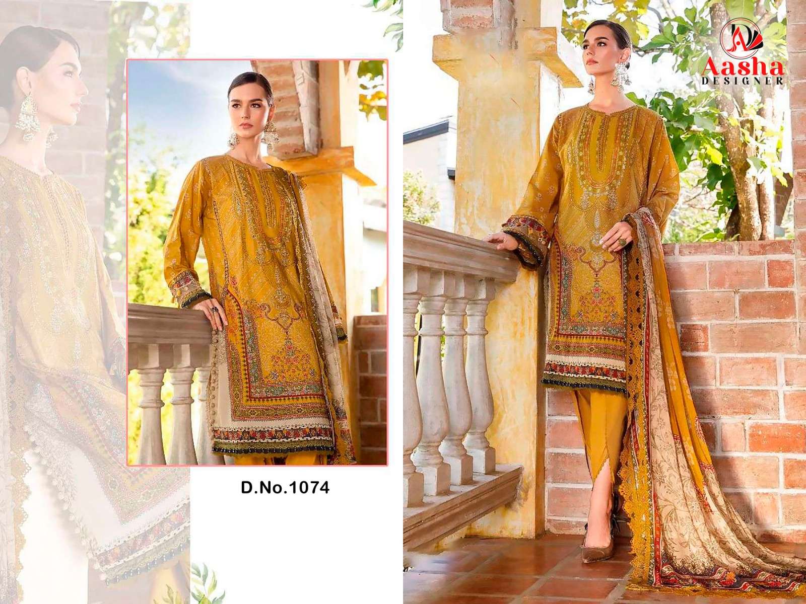 AASHA DESIGNER DESIGN NO - 1074 PURE COTTON PRINT EXCLUSIVE PATCH EMBROIDERED SALWAR SUIT