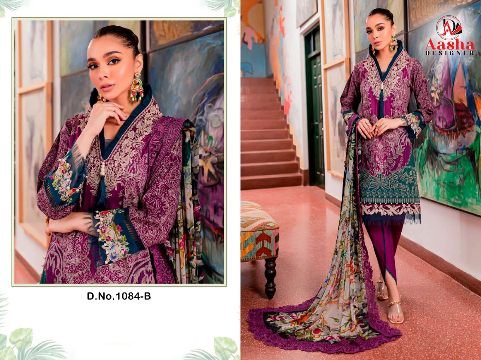 AASHA DESIGNER DESIGN NO - 1084 AB PURE COTTON PRINT EXCLUSIVE PATCH EMRBOIDERED SALWAR SUIT