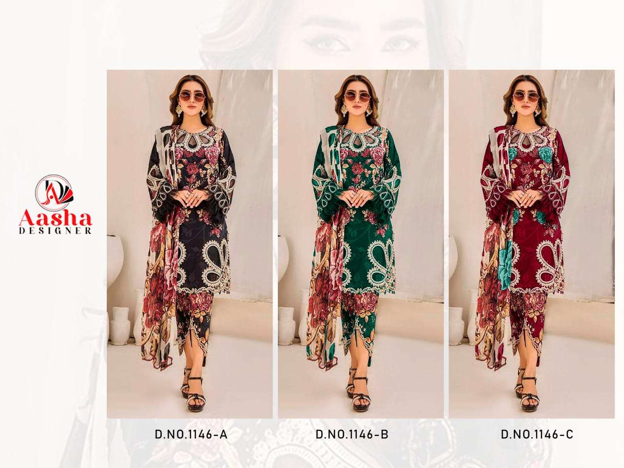 AASHA DESIGNER DESIGN NO - 1146 ABC PURE COTTON PRINT EXCLUSIVE PATCH EMRBOIDERED PAKISTANI SALWAR SUIT
