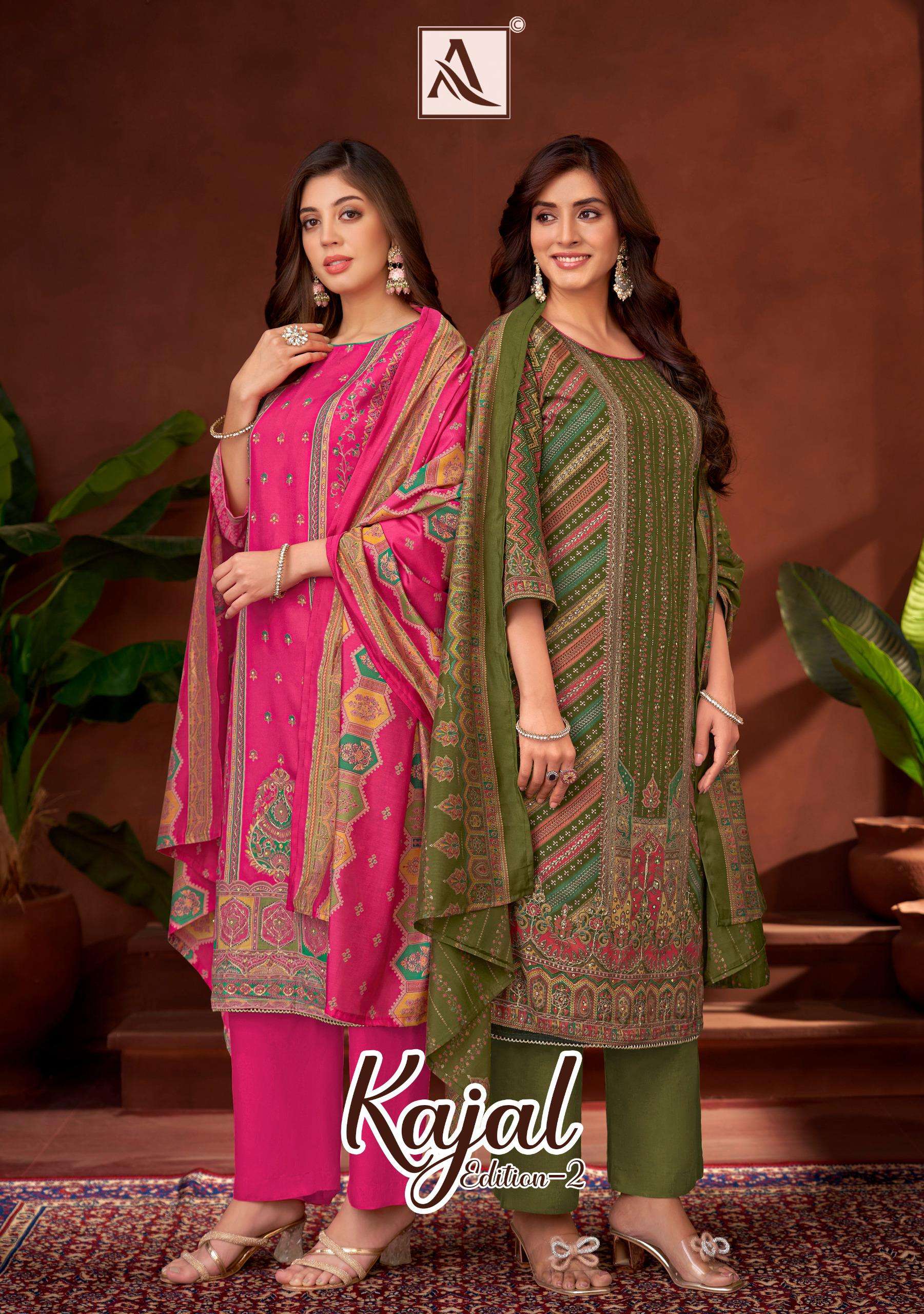 ALOK SUITS KAJAL VOL 2 RAYON PRINT WITH FANCY HAND WORK SUIT