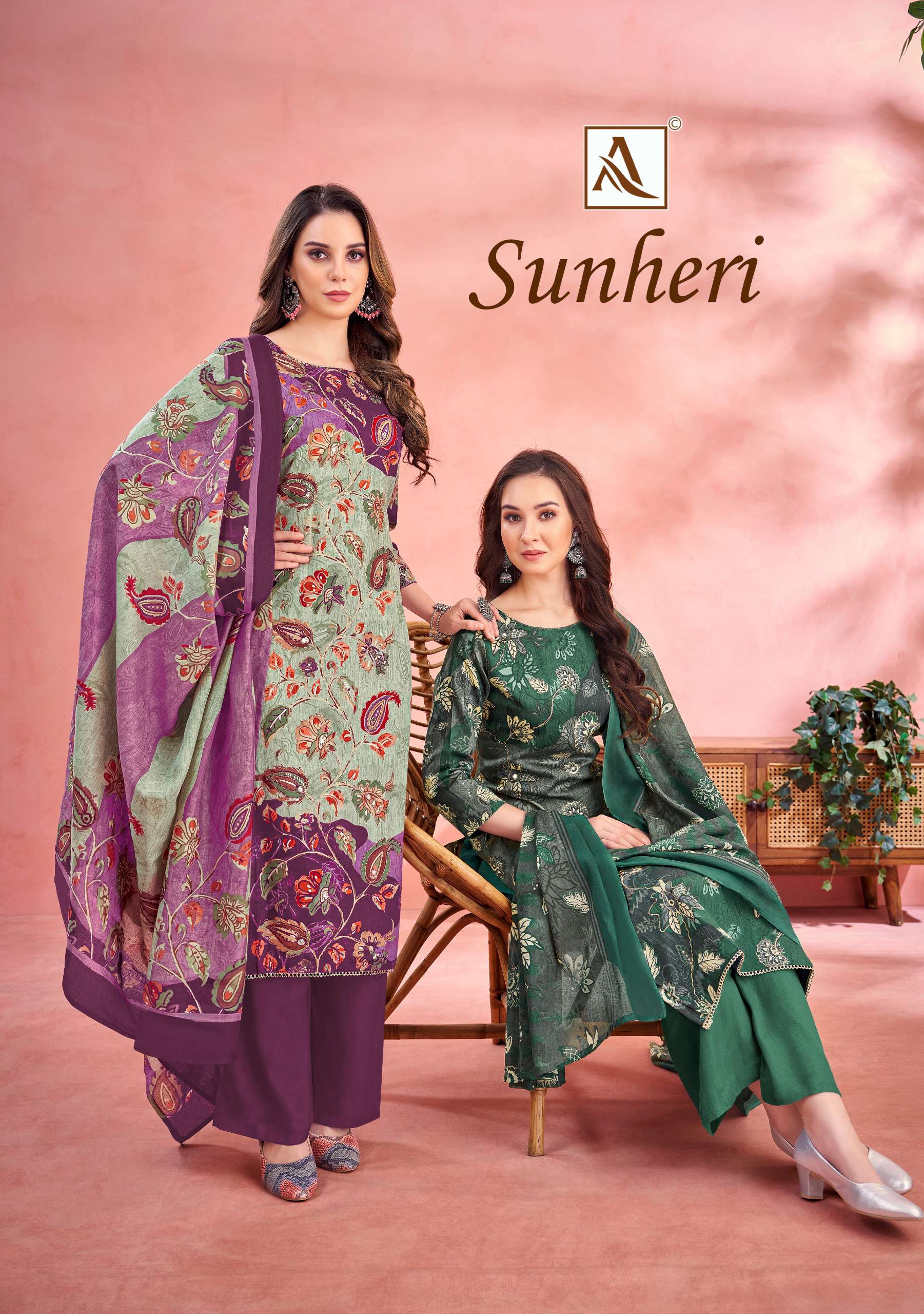 ALOK SUITS SUNHERI JAM COTTON DESIGNER PRINT WITH FANCY WORK SUIT