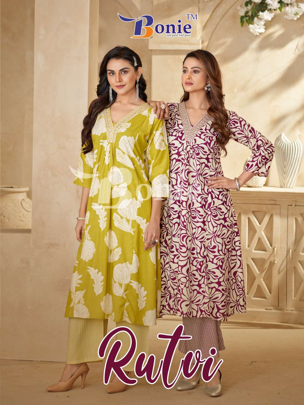 BONIE RUTVI VOL 1 FANCY CAUSAL WEAR LOOK LADIES KURTI WITH PLAZZO SET 