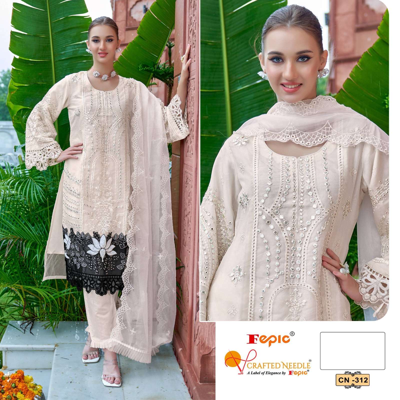 FEPIC CRAFTED NEEDLE CN 312 ORGANZA BEAUTIFUL EMBROIDERED SUIT