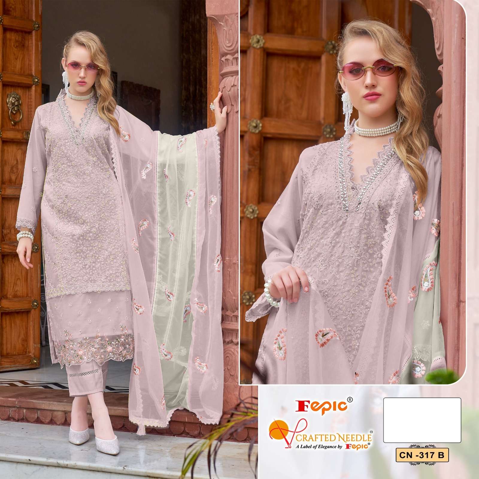 FEPIC CRAFTED NEEDLE CN 317 ORGANZA EMBROIDERED PAKISTANI SUIT