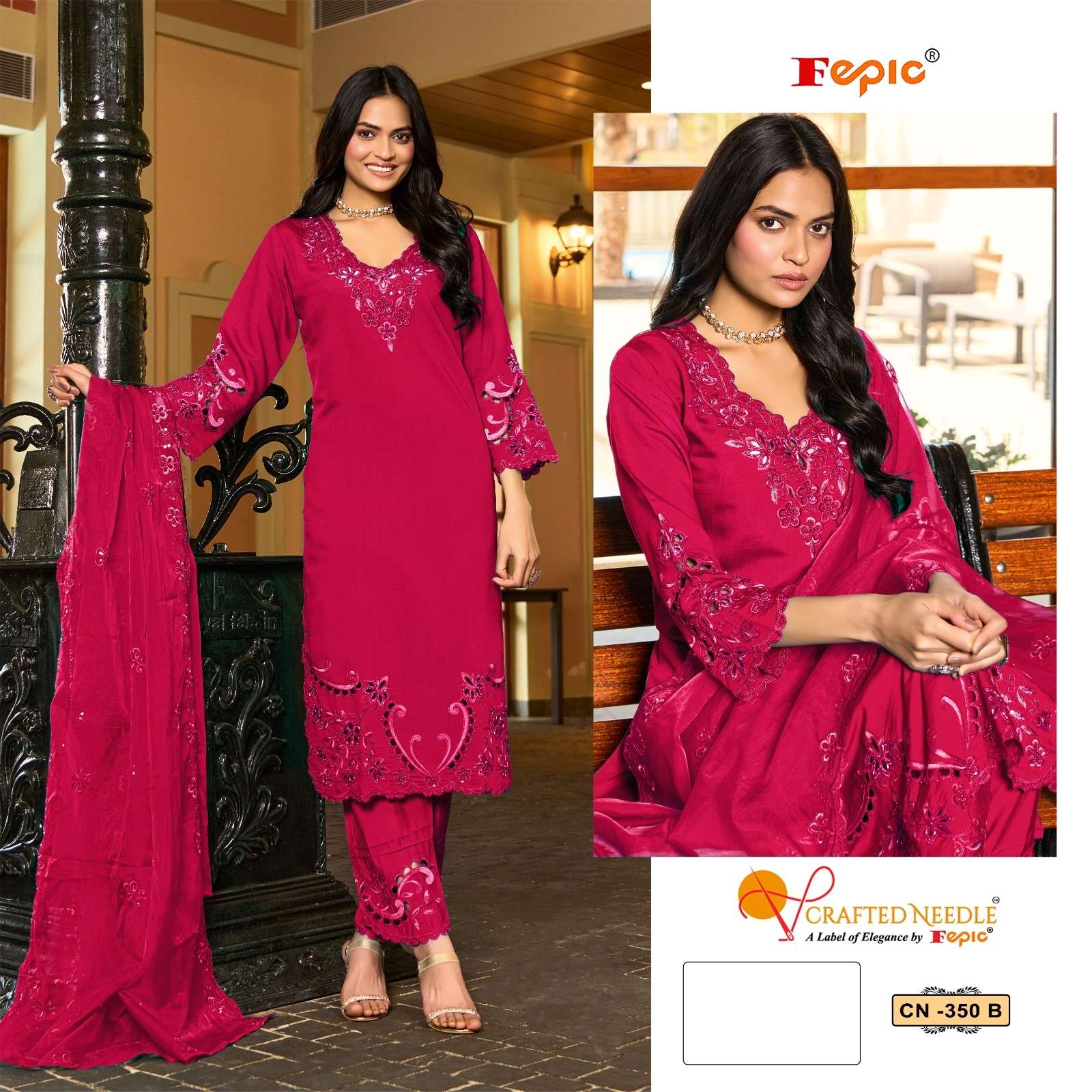 FEPIC CRAFTED NEEDLE CN 350 LINEN DESIGNER READY MADE PAKISTANI SUIT