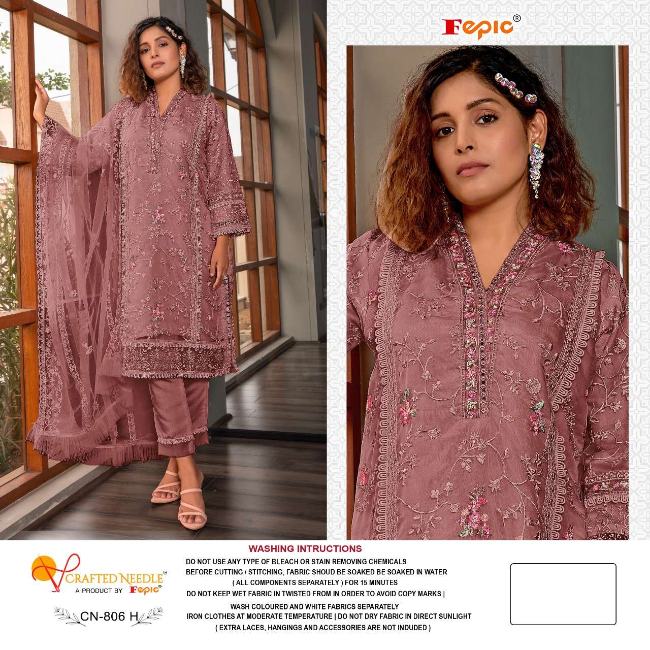 FEPIC CRAFTED NEEDLE CN 806 ORGANZA EMBROIDERED PAKISTANI SUIT