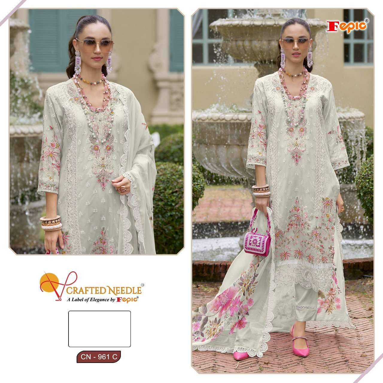 FEPIC CRAFTED NEEDLE CN 961 ORGANZA BBEAUTIFUL EMBROIDERED SUIT