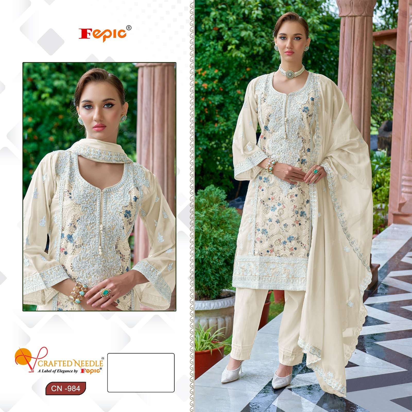 FEPIC CRAFTED NEEDLE CN 984 ORGANZA EMBBROIDERY DESIGNER WORK SUIT