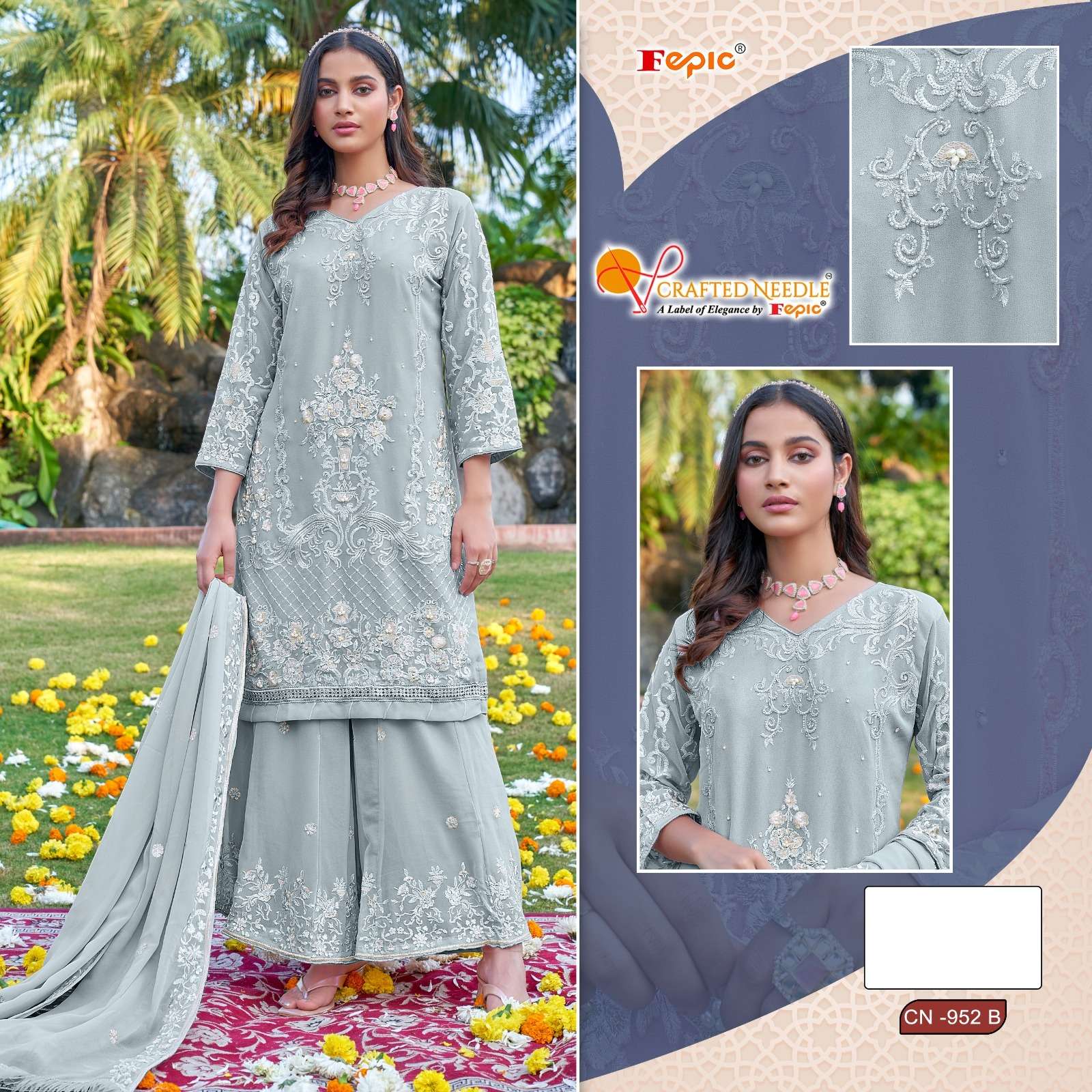 FEPIC CRAFTED NEEDLE CN 994 ORGANZA BEAUTIFUL EMBROIDERED PAKISTANI SUIT
