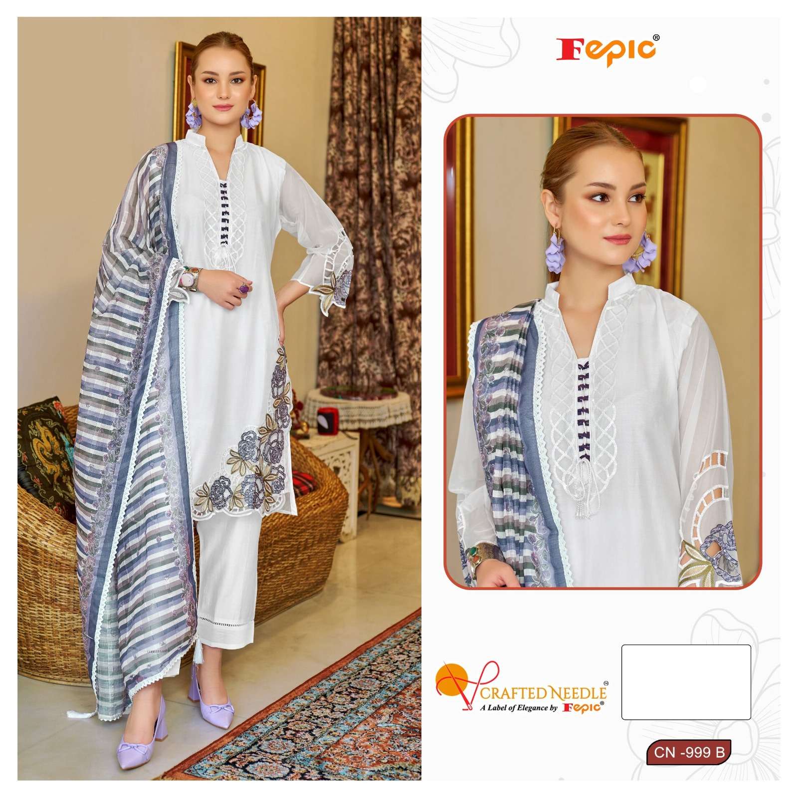 FEPIC CRAFTED NEEDLE CN 999 ORGANZA EMBROIDERED DESIGNER SUIT