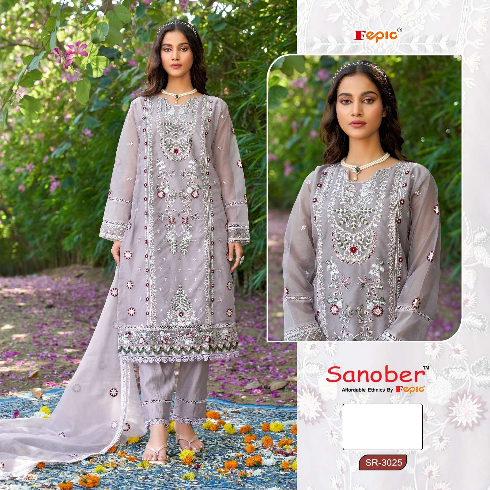 FEPIC SANOBER SR 3025 ORGANZA EMBRIDERY DESIGNER PAKISTANI SUIT