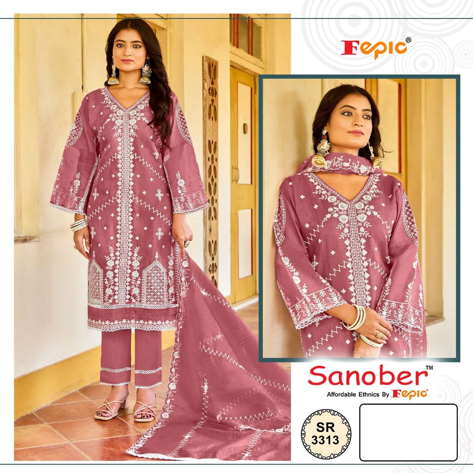 FEPIC SANOBER SR 3313 ORGANZA EMBROIDERY DESIGNER SUIT