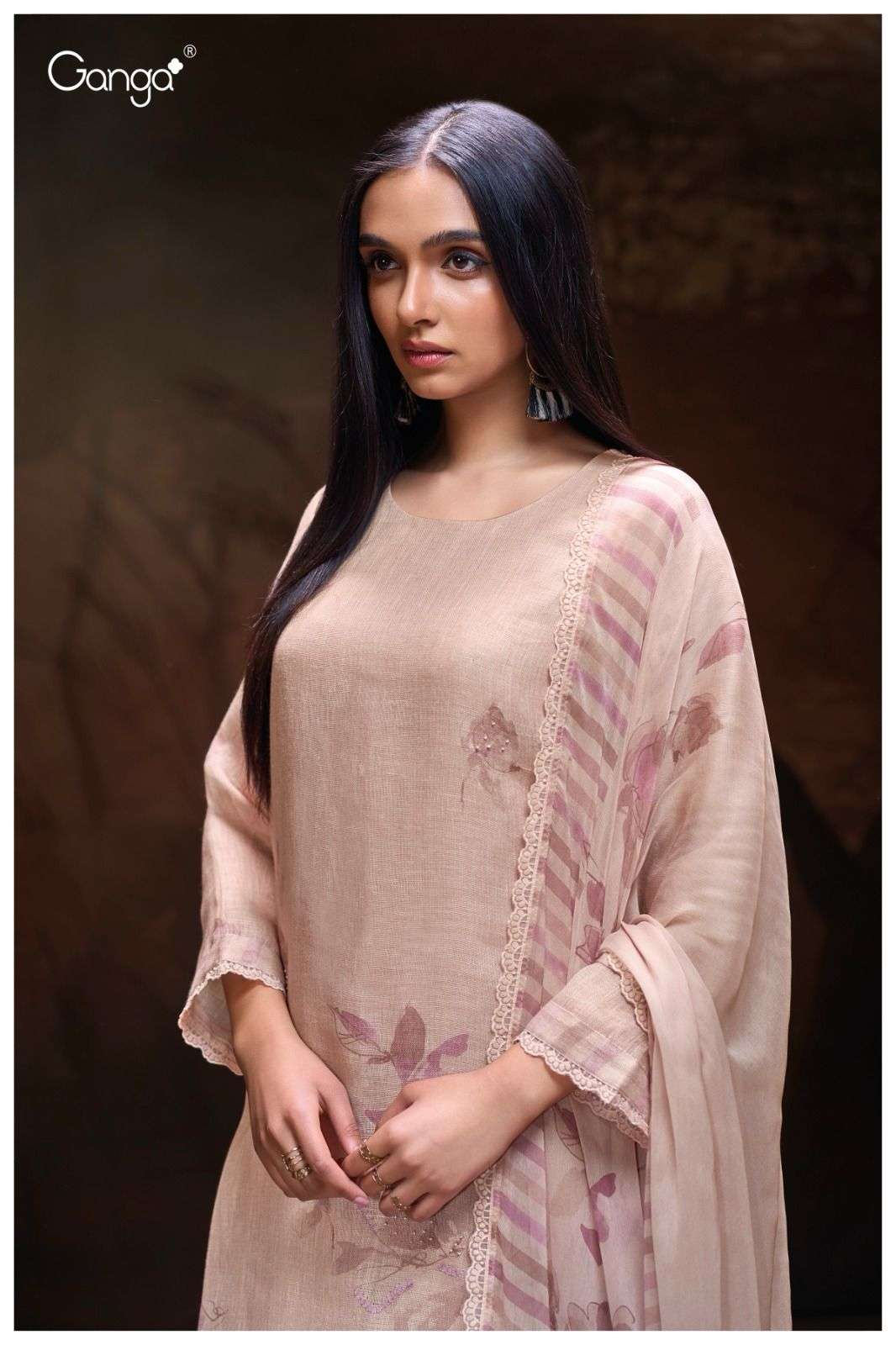 GANGA MICKI 3357 LINEN COTTON PRINTED WITH FANCY WORK SUIT