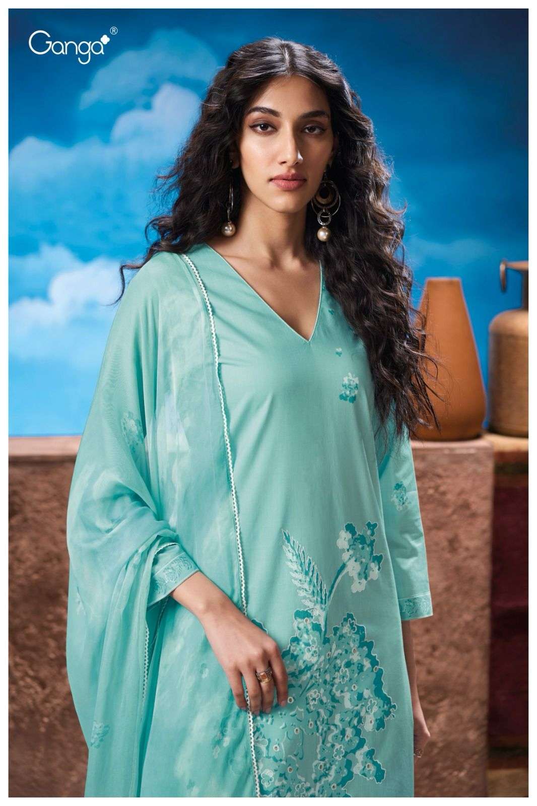 GANGA NATALIA 3306 COTTON PRINTED WITH FANCY WORKS SUIT
