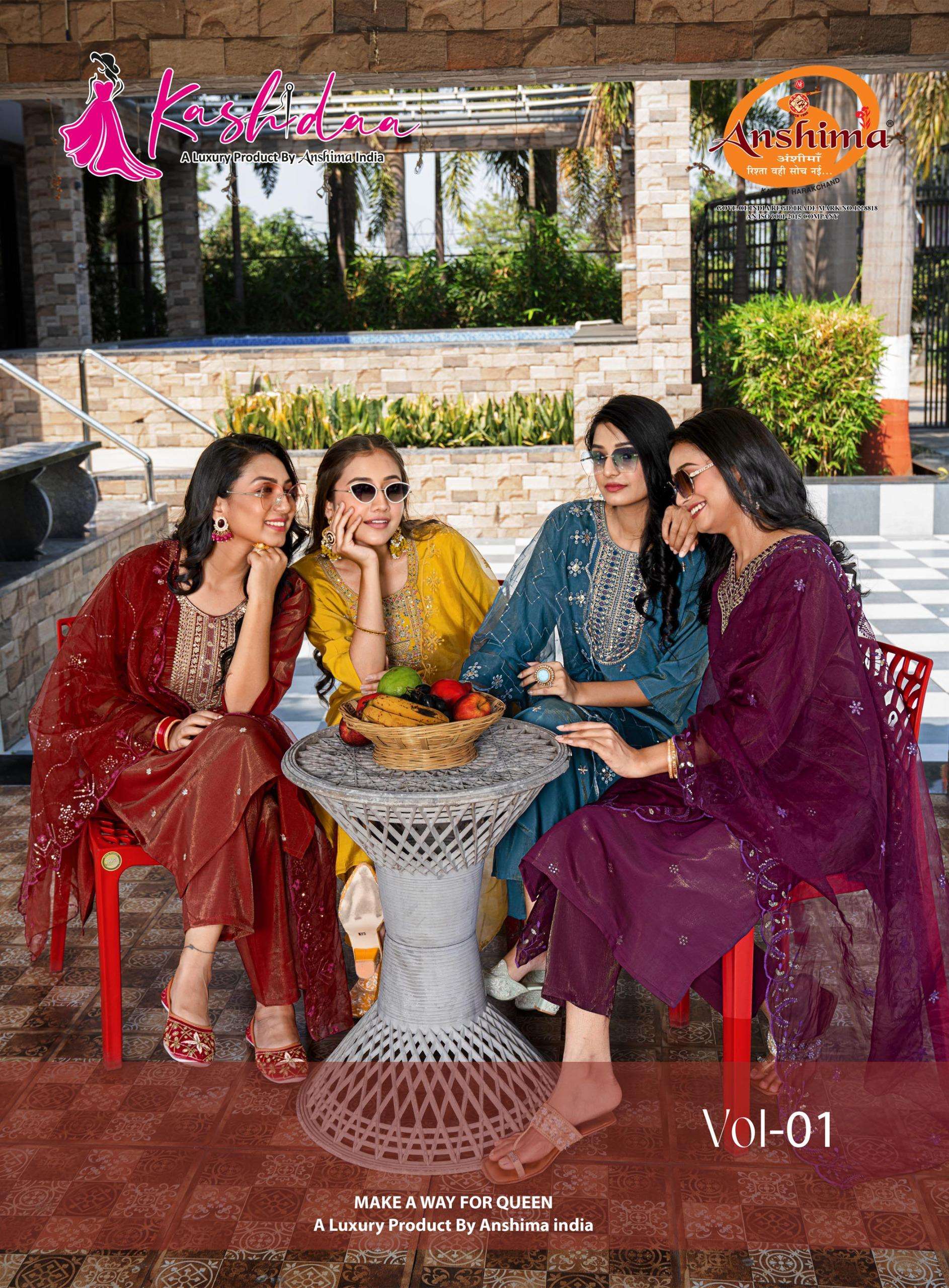 KASHIDA VAMIKA VOL 1 SILK FANCY WORKS LADIES KURTI COMBO SET 