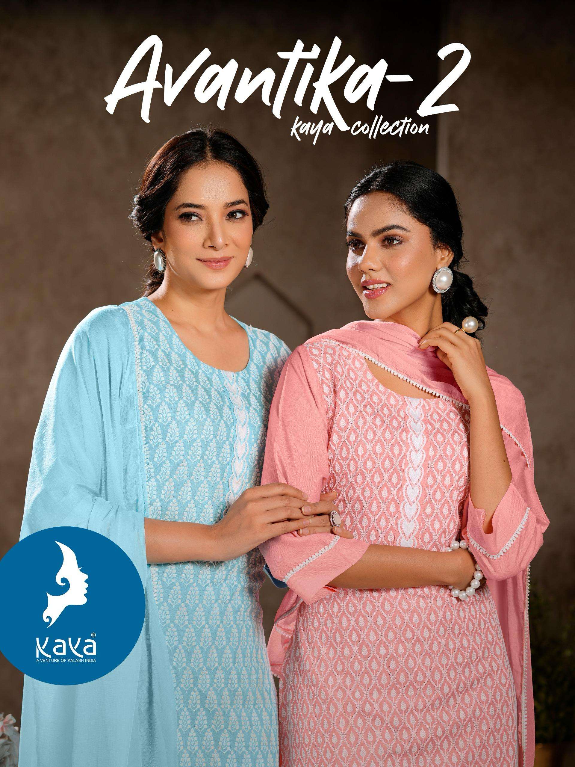  KAYA AVANTIKA VOL 2 RAYON CHICKEN WORK FANCY KURTI COMBO SET 