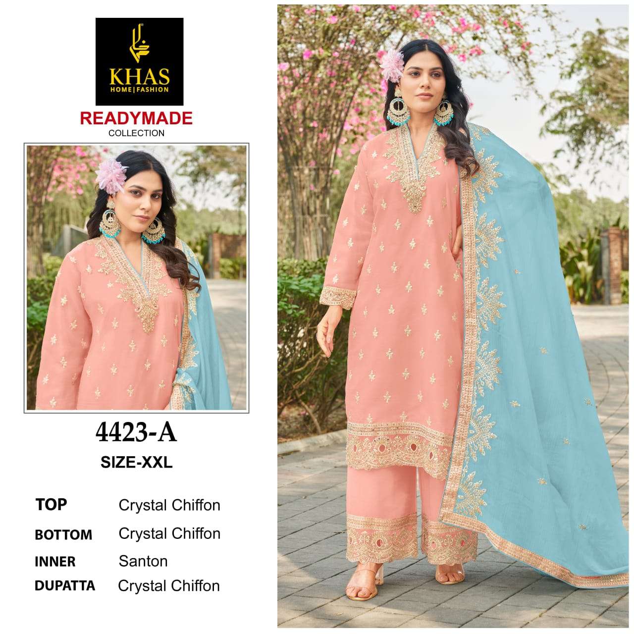 KHAS FASHION D NO 4423 BEAUTIFUL DESIGNER WORK PAKISTANI SUIT