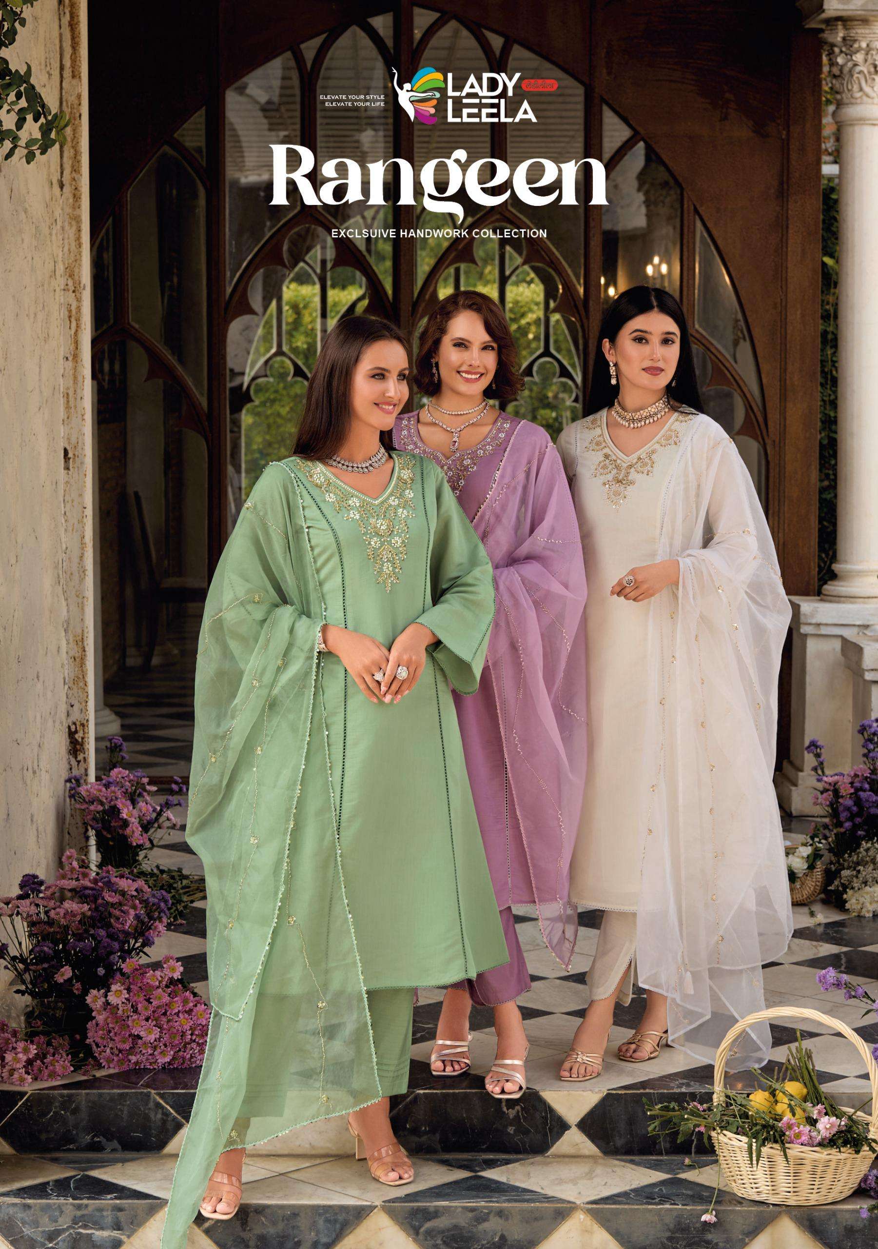  LADY LEELA RANGEEN VISCOSE SILK DESIGNER FANCY KURTI COMBO SET