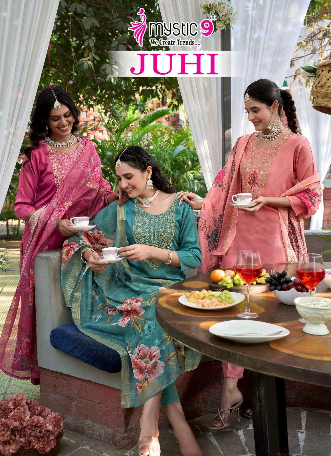 MYSTIC 9 JUHI VOL 1 SILK FANCY EMBROIDERY WORK KURTI COMBO SET 