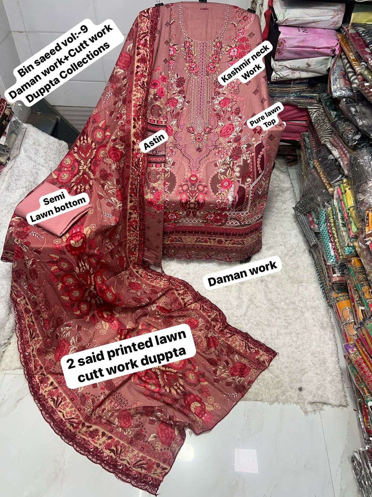 SAPPHIRE BIN SAEED VOL 9 LAWN COTTON FANCY DESIGNER WORK SUIT