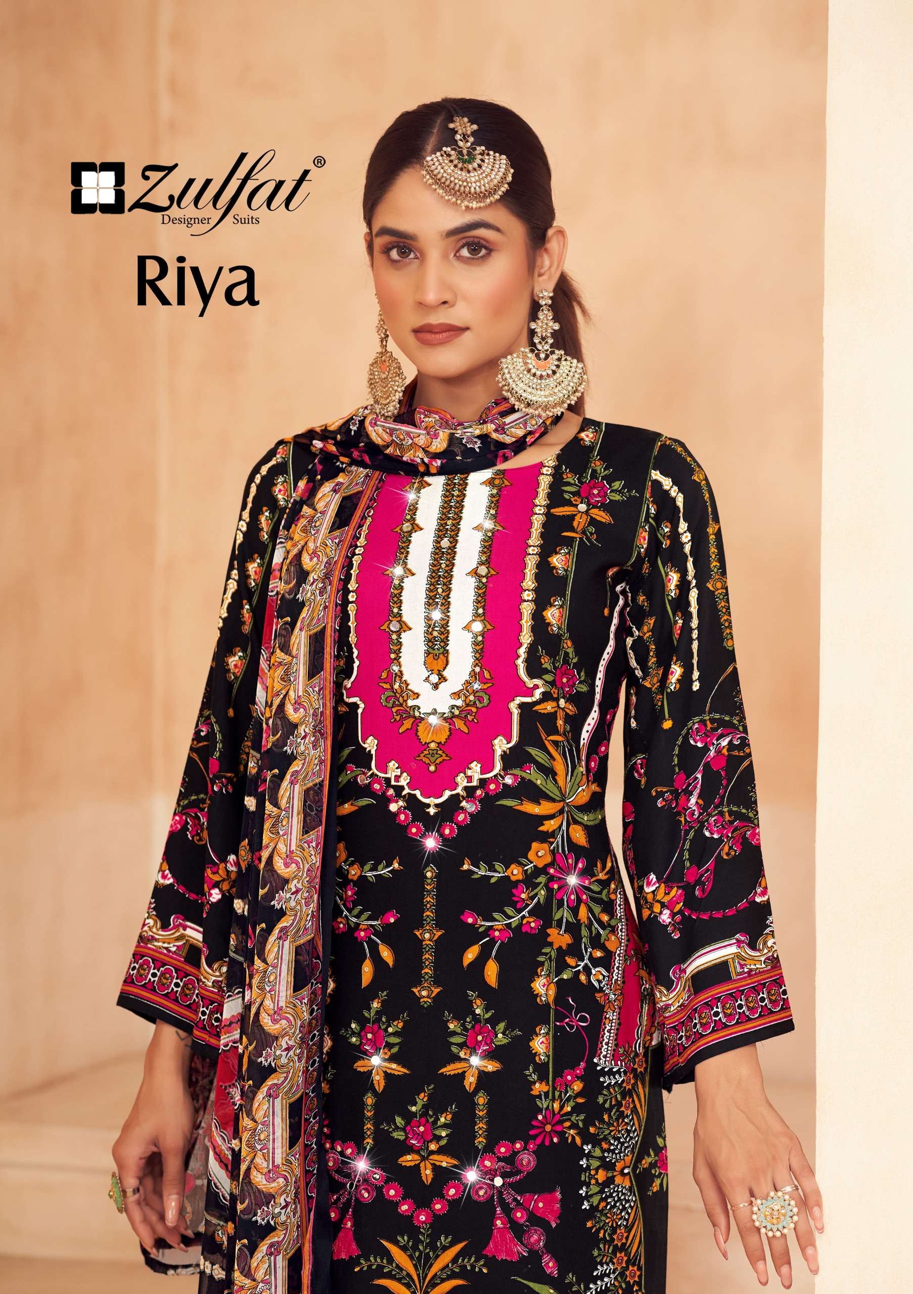 ZULFAT DESIGNER SUITS RIYA VISCOSE PRINT WITH FANCY HAND WORK SUIT
