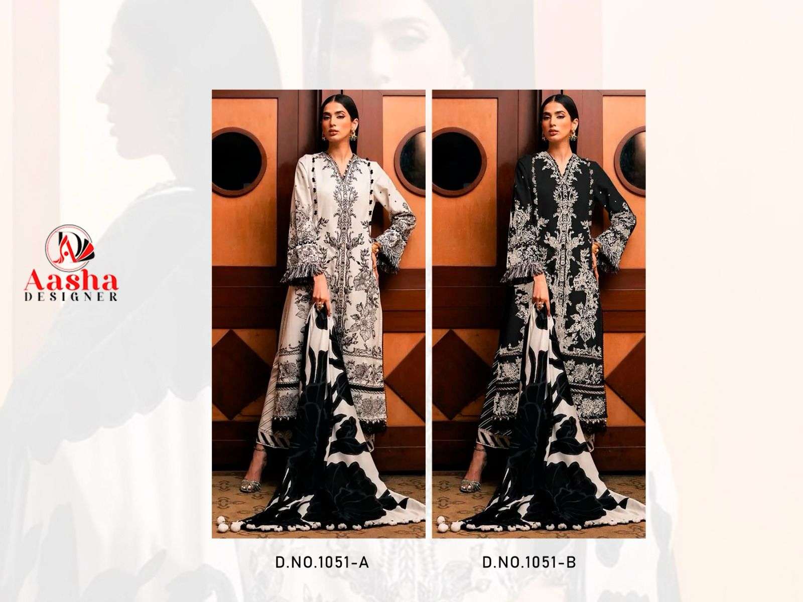 AASHA DESIGNER DESIGN NO - 1051 PURE COTTON PRINT EXCLUSIVE PATCH EMBROIDERED PAKISTANI SALWAR SUIT