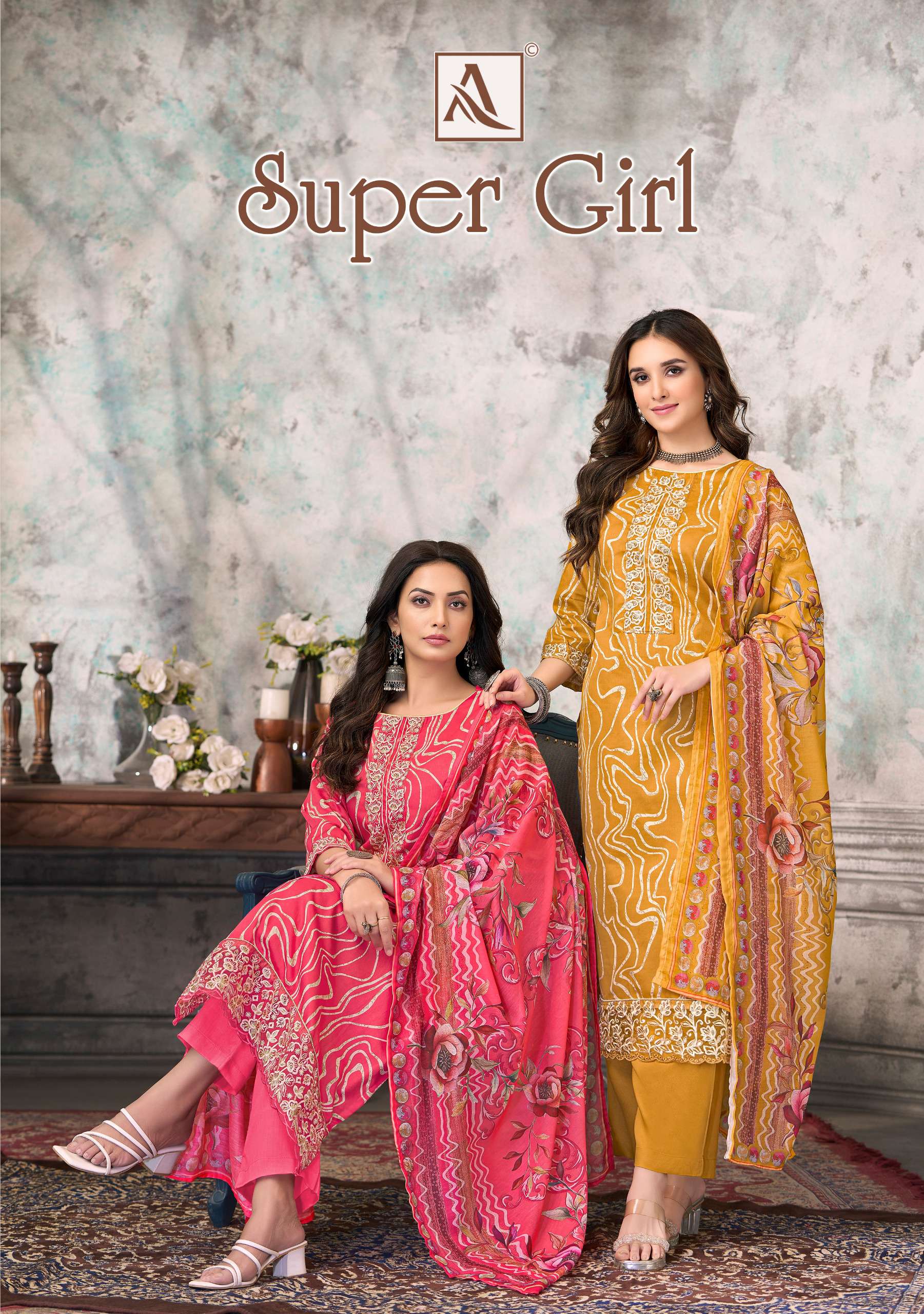 ALOK SUITS SUPER GIRL JAM COTTON PRINT WITH FANCY WORK SUIT