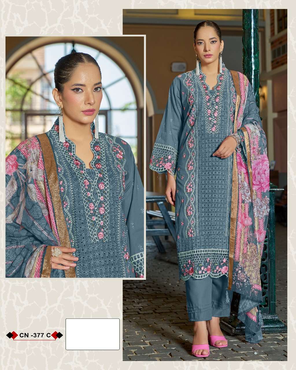 FEPIC CRAFTED NEEDLE CN 377  COTTON HEAVY EMBROIDERED PAKISTANI SUIT