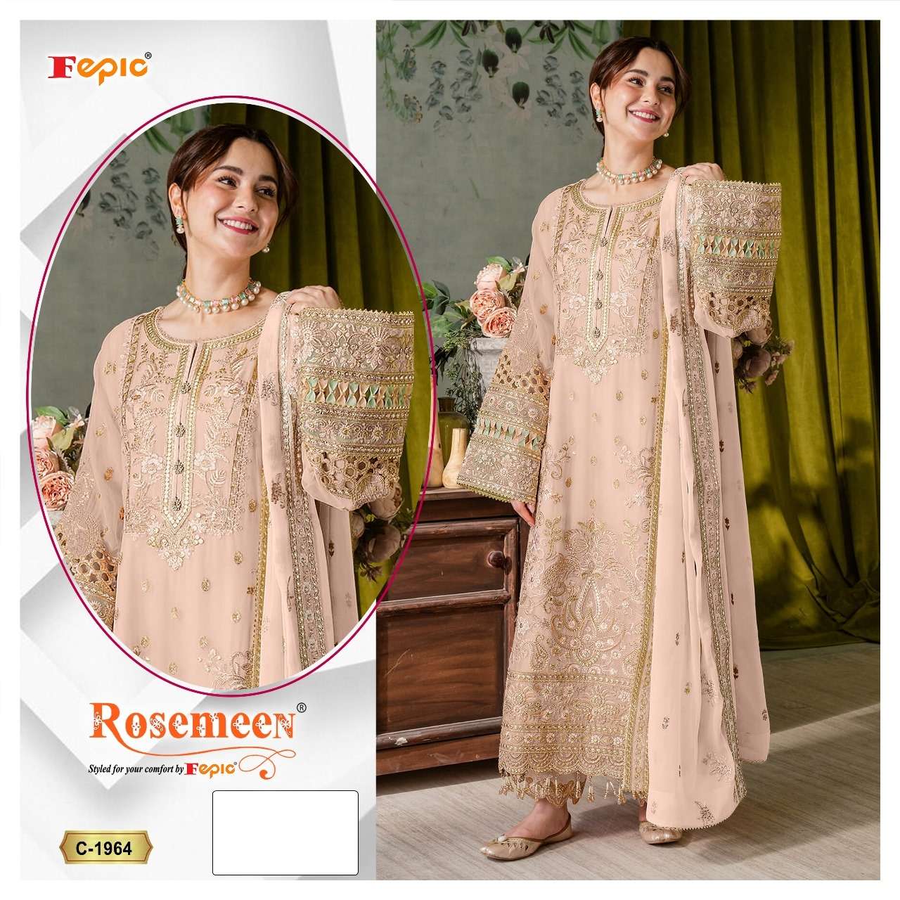 FEPIC ROSEMEEN C 1964 ORGANZA EMBROIDERY DESIGNER PAKISTANI SUIT