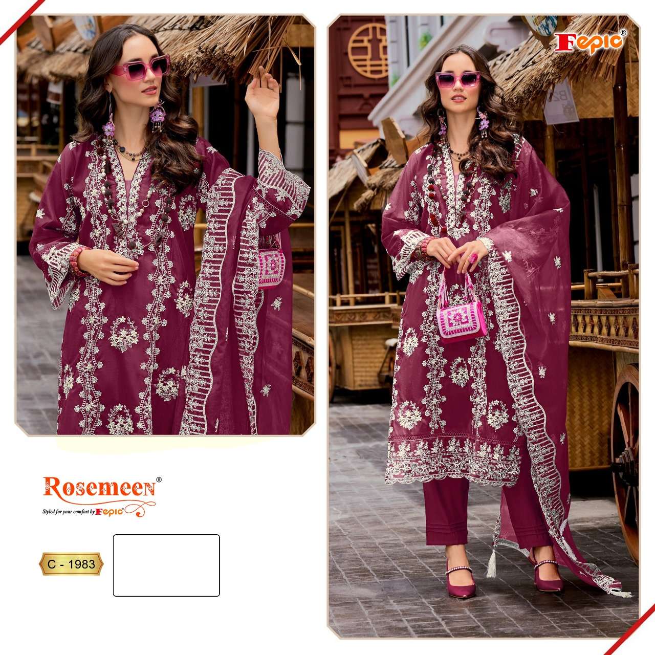 FEPIC ROSEMEEN C 1983 ORGANZA EMBROIDERED PAKISTANI SUIT