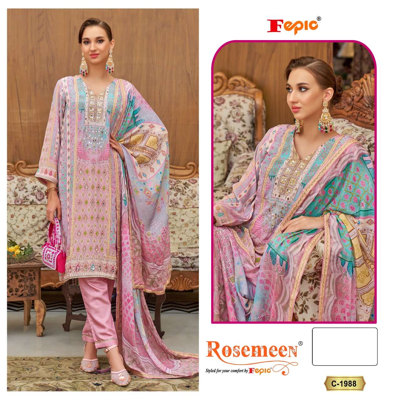 FEPIC ROSEMEEN C 1988 CREPE FANCY DESIGNER WORK PAKISTANI SUIT